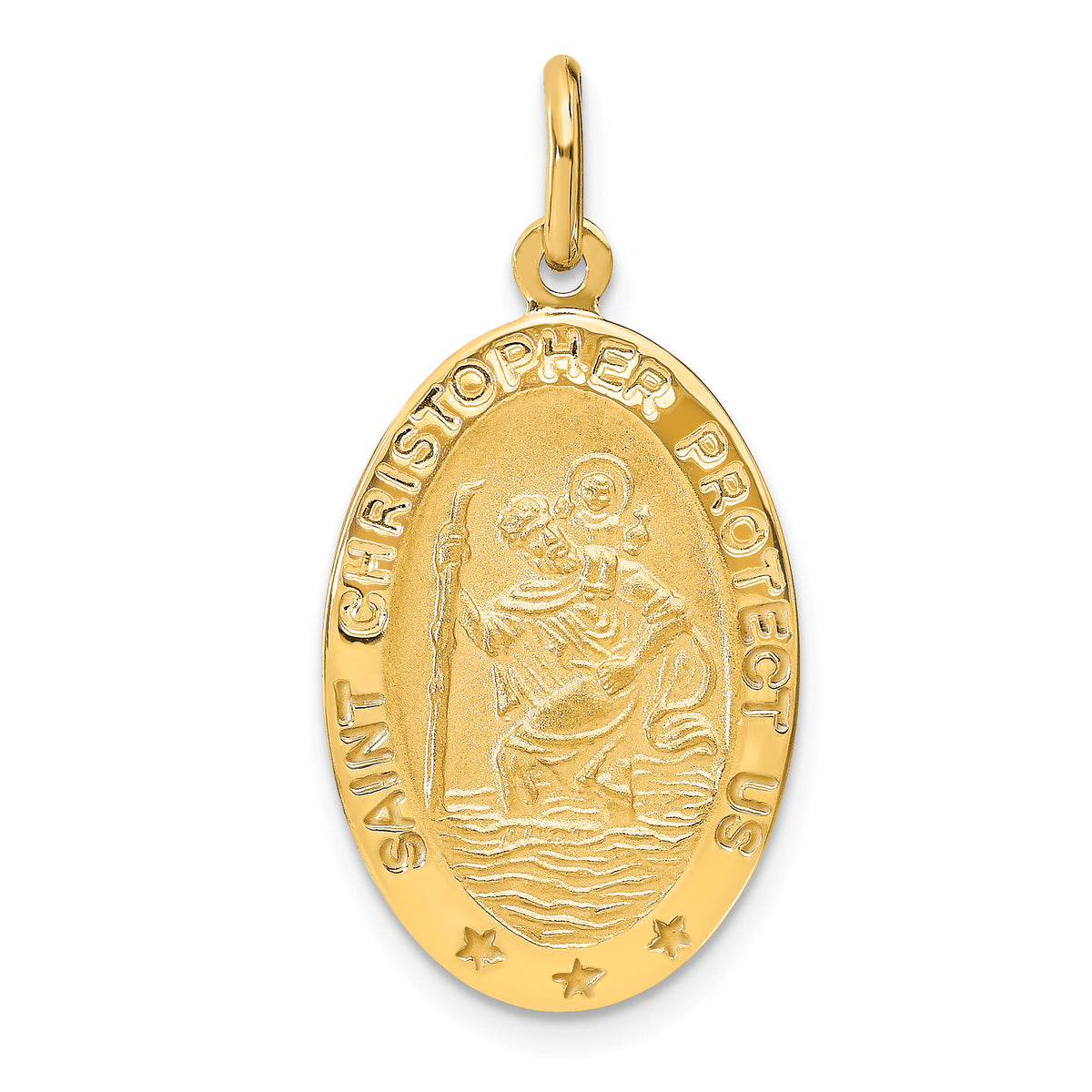 14k Polished and Satin Oval St. Christopher Pendant