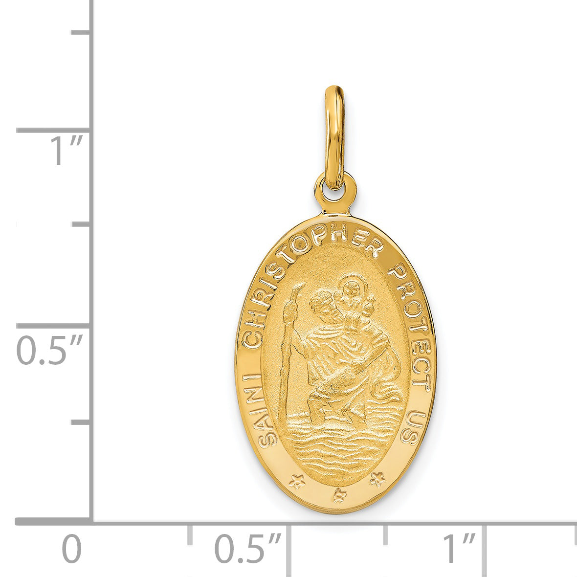 14k Polished and Satin Oval St. Christopher Pendant