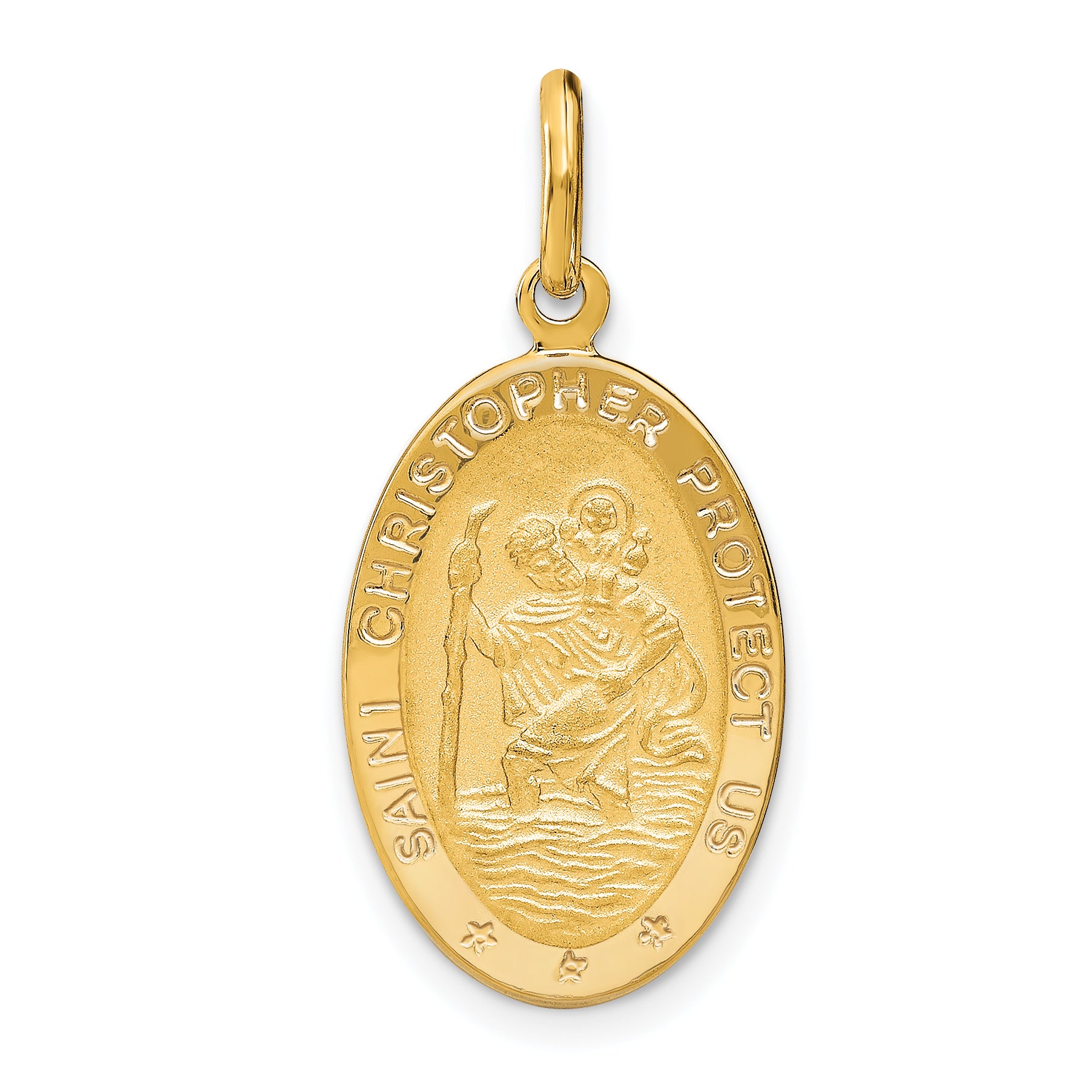 14k Polished and Satin Oval St. Christopher Pendant