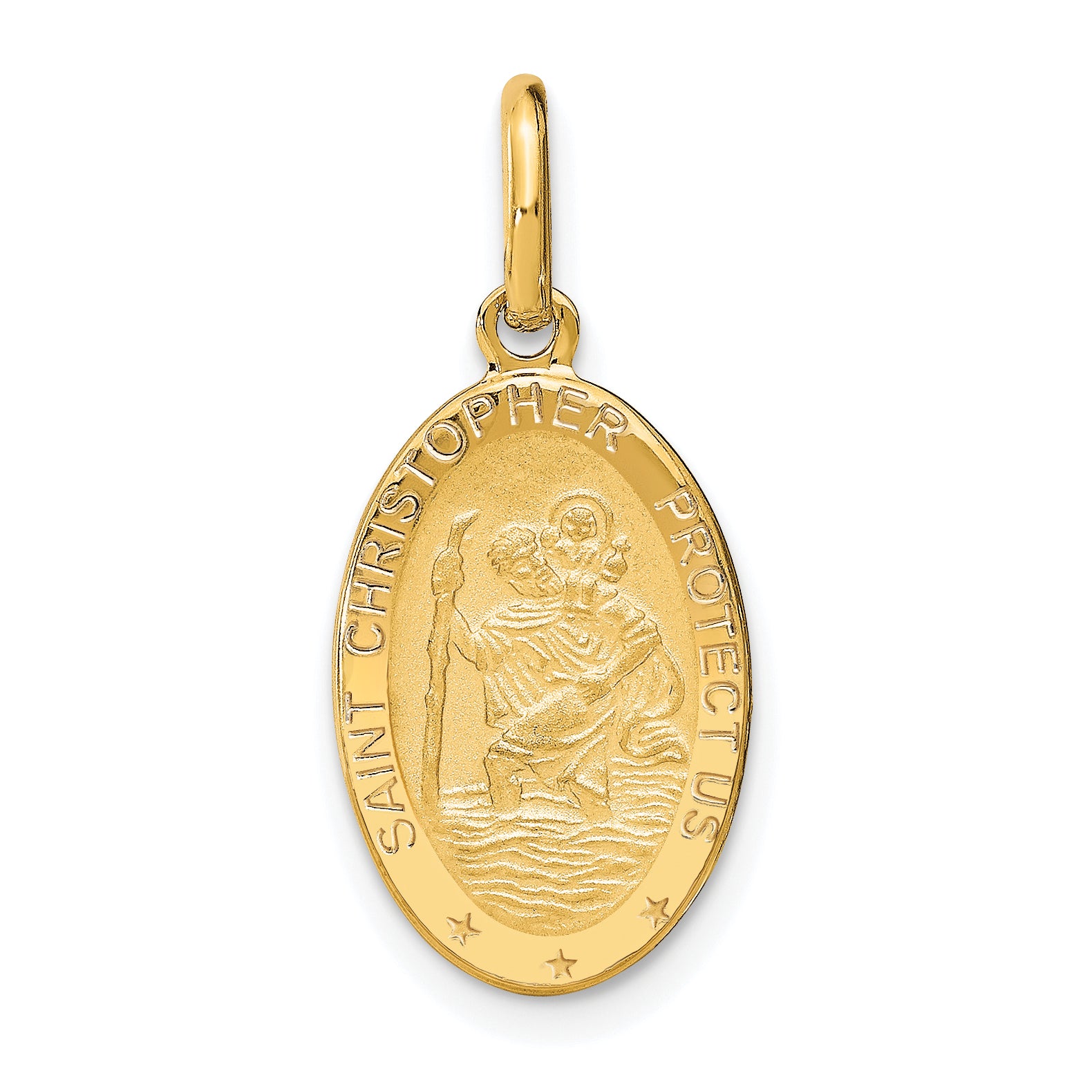 14k Polished and Satin Oval St. Christopher Pendant