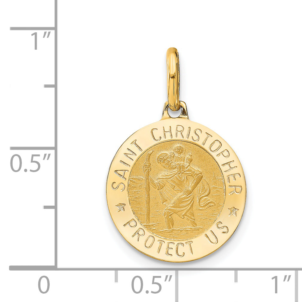 14k Polished and Satin Round St. Christopher Pendant