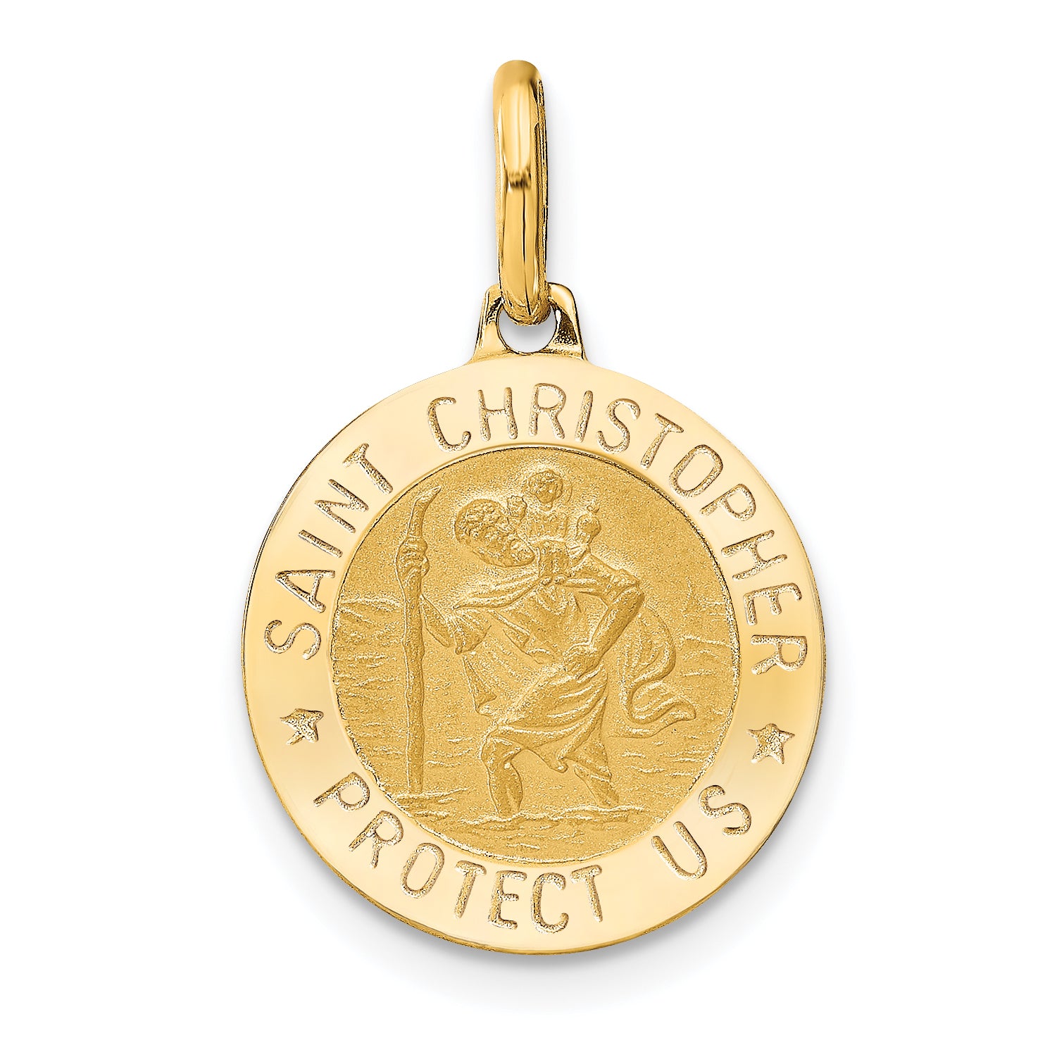 14k Polished and Satin Round St. Christopher Pendant