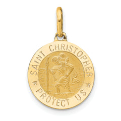 14k Polished and Satin Round St. Christopher Pendant