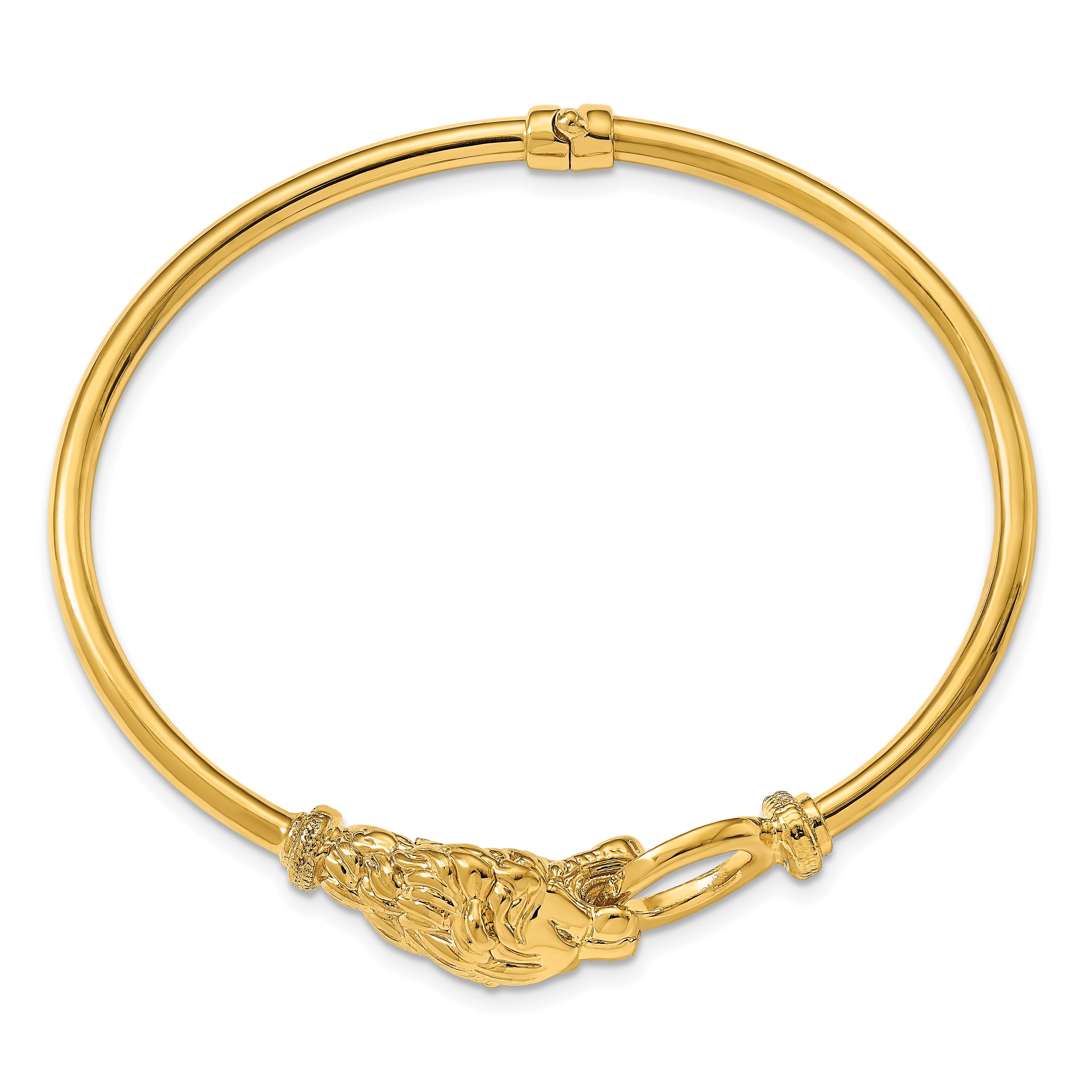 14k Polished Lion's Head Hinged Bangle