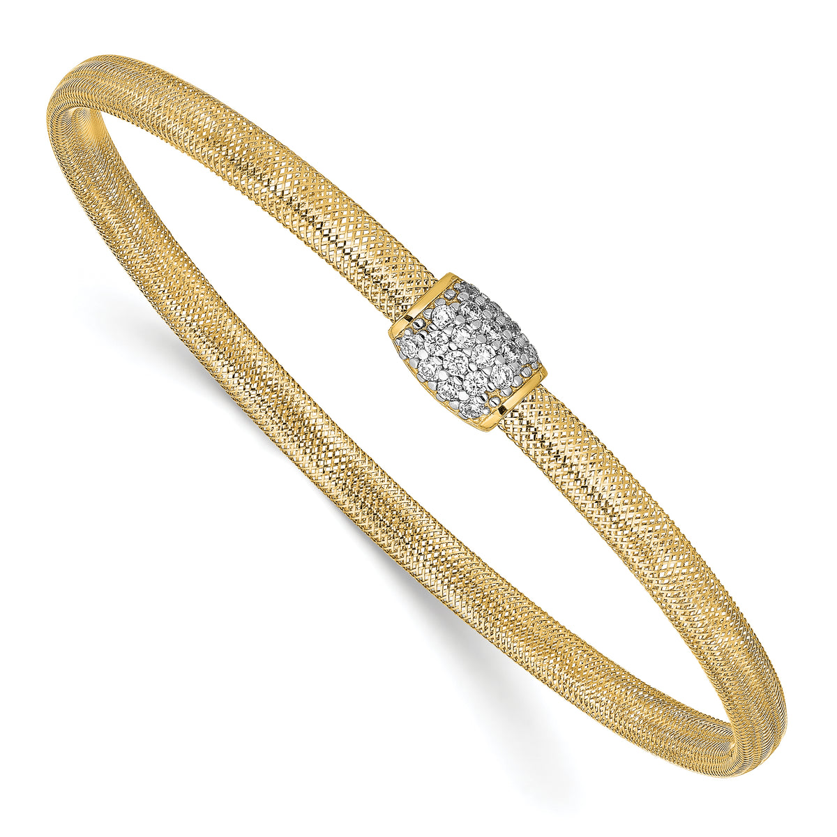 14K CZ Polished Stretch Bangle