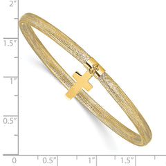 14K Polished Cross Charm Stretch Bangle