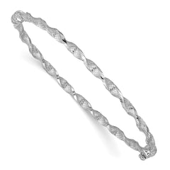 14K White Gold Polished Textured Twisted Hinged Bangle