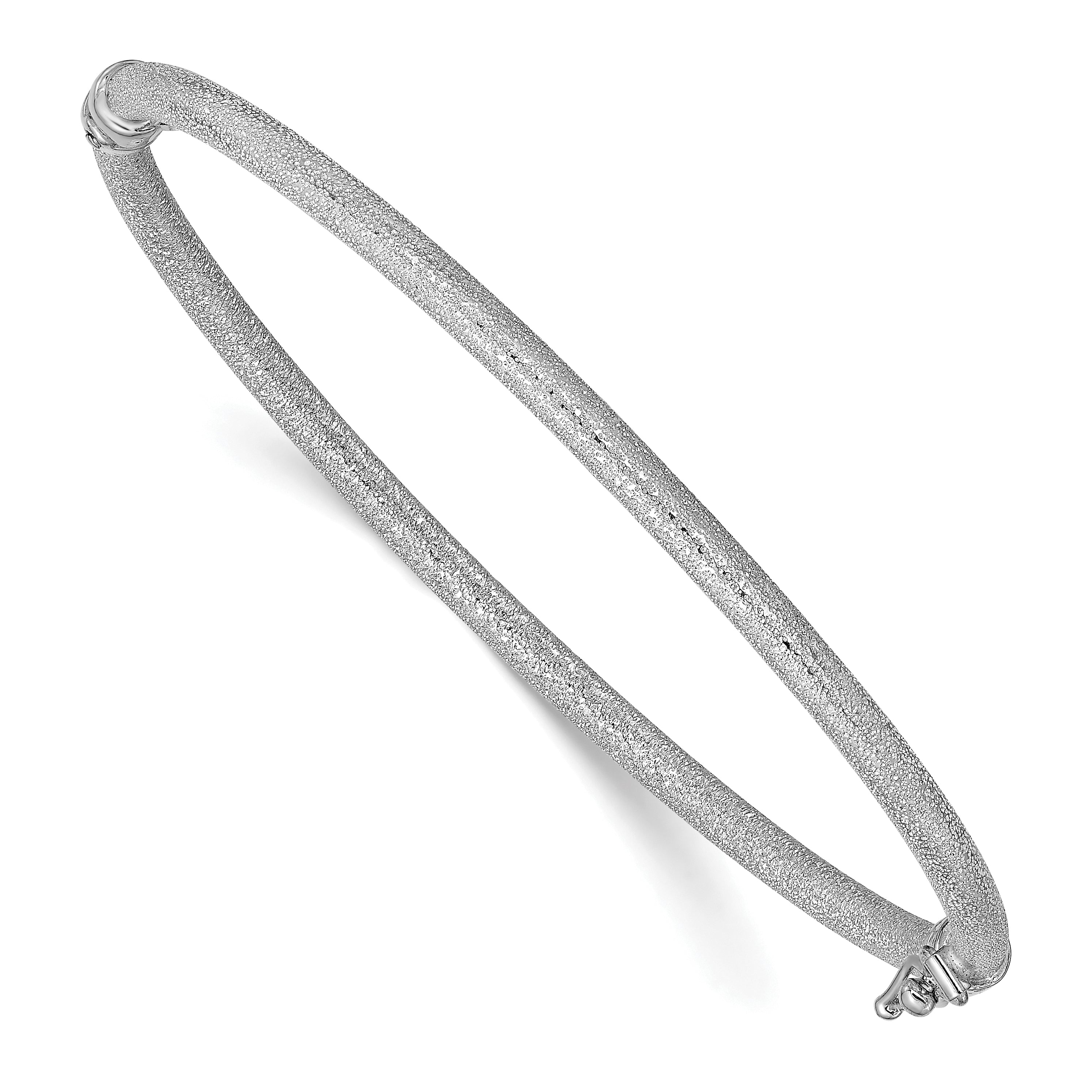 14K White Gold Textured Hinged Bangle