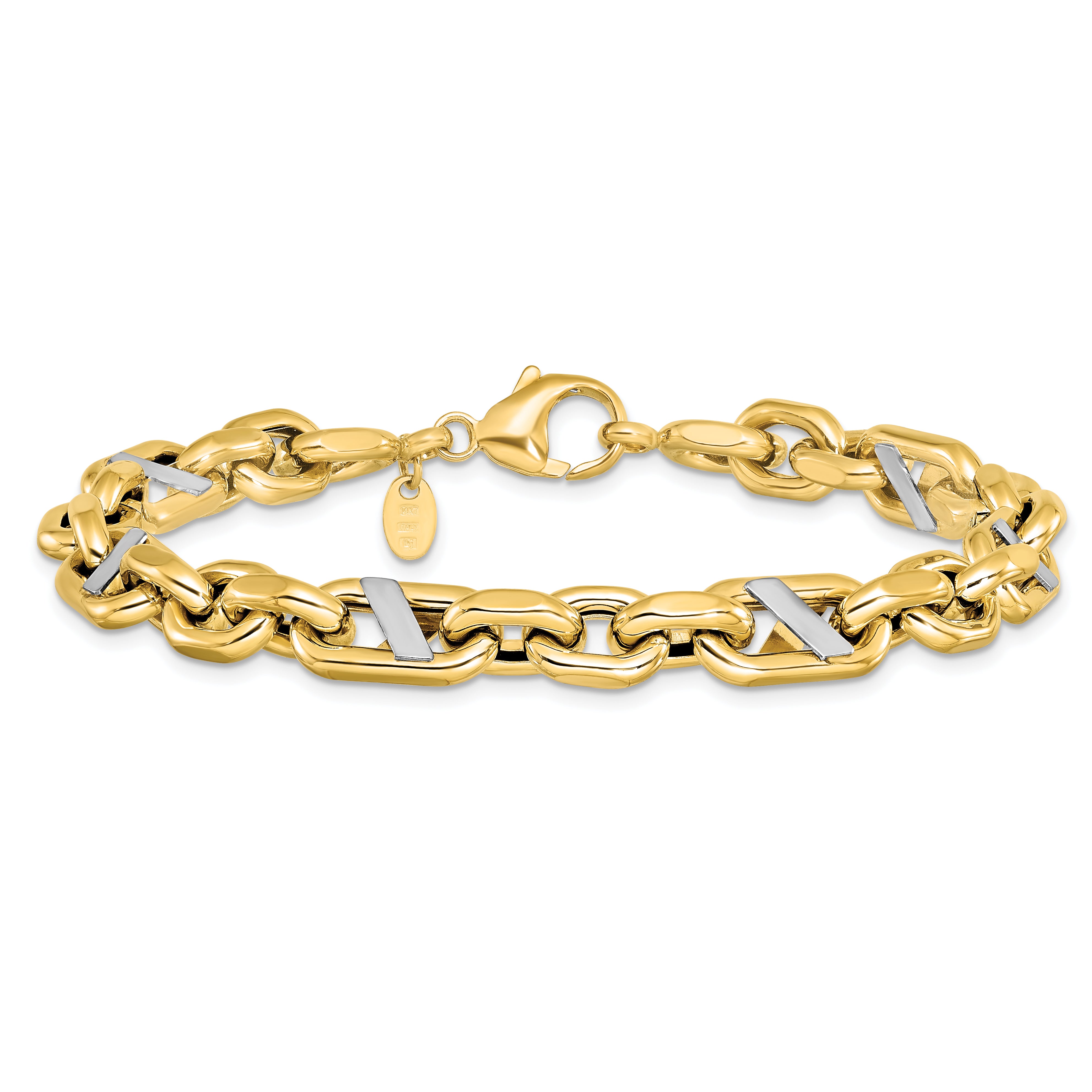 14k Men's Polished Rhodium Anchor Bracelet