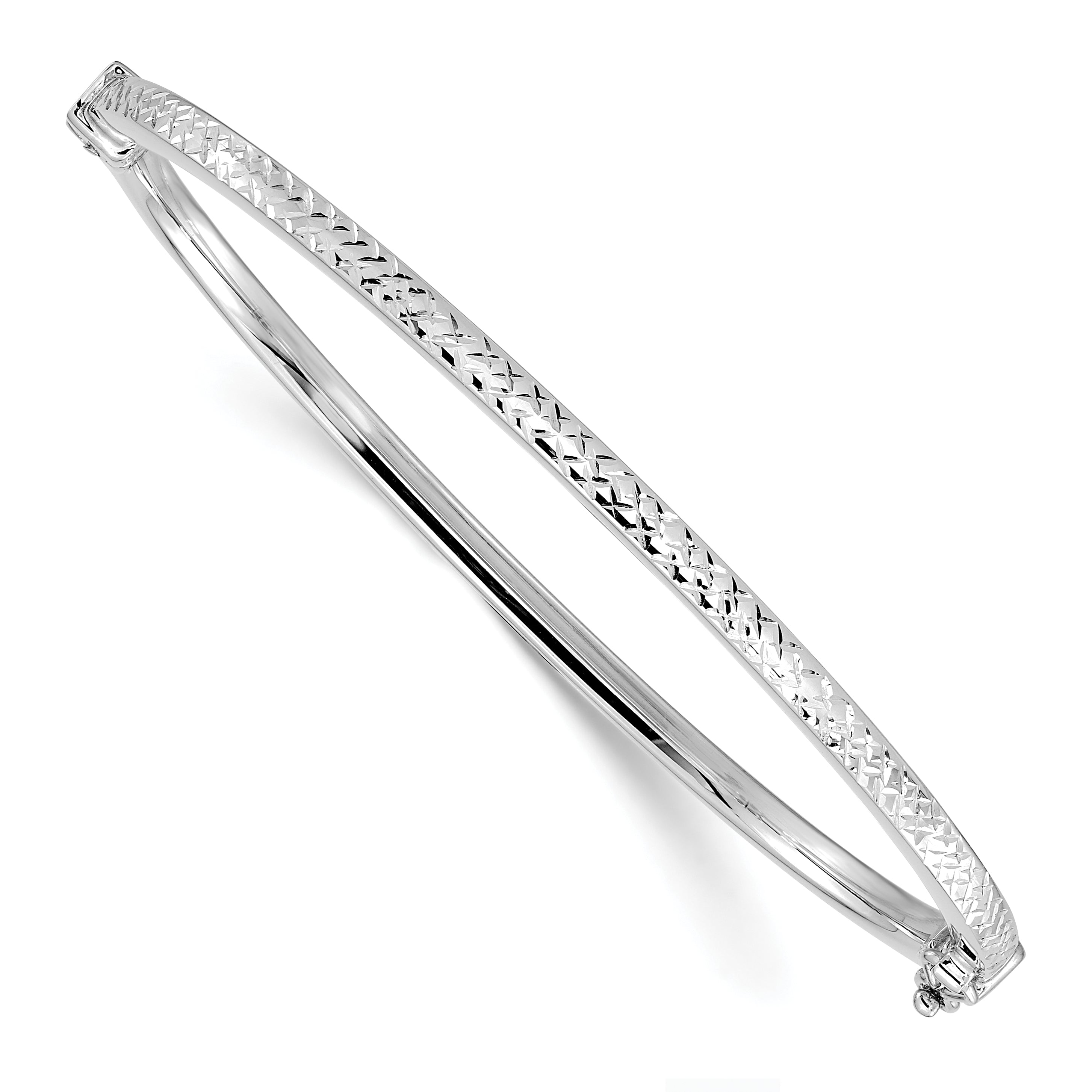 14K White Gold Polished D/C Hinged Bangle