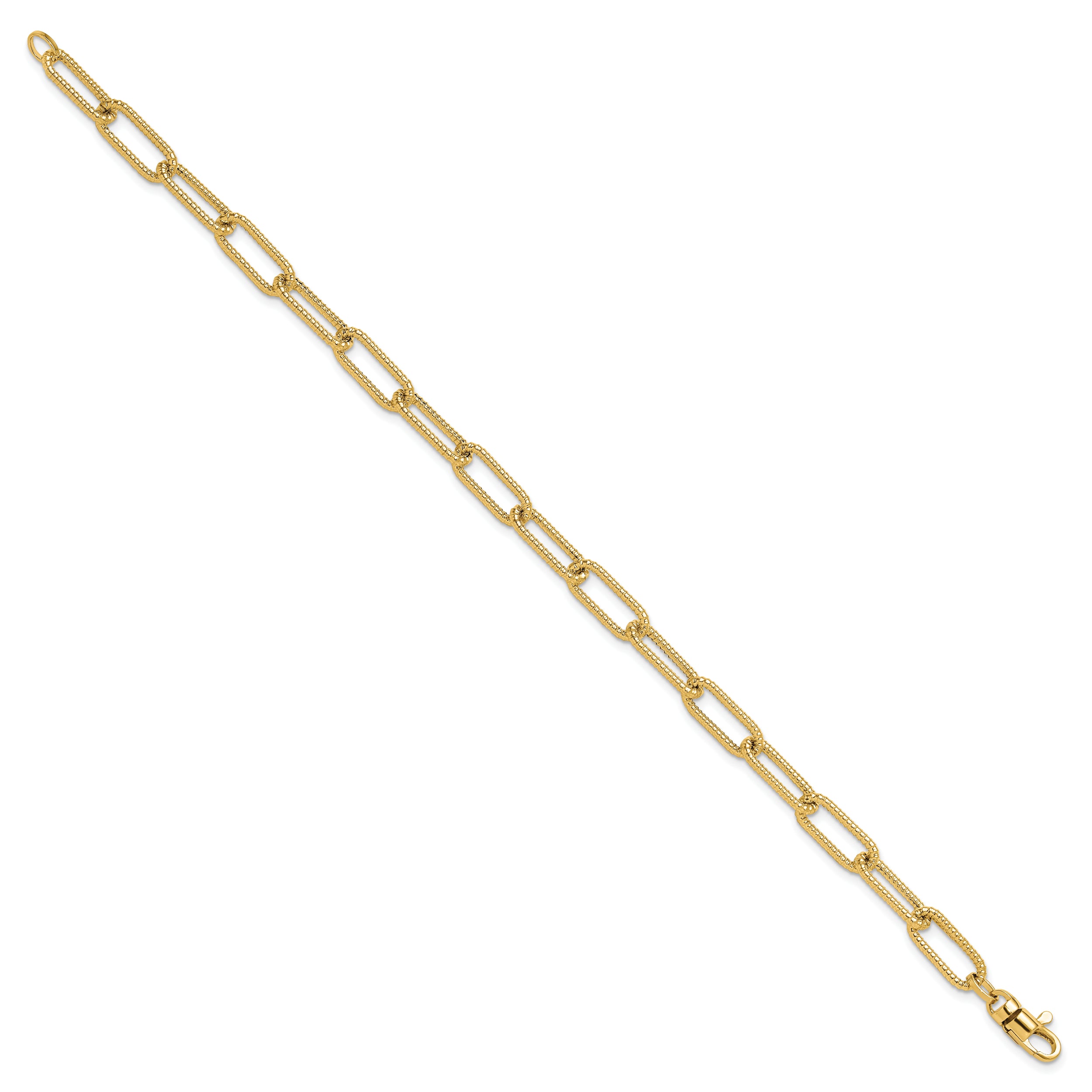 14k Polished Textured Oval Link Bracelet