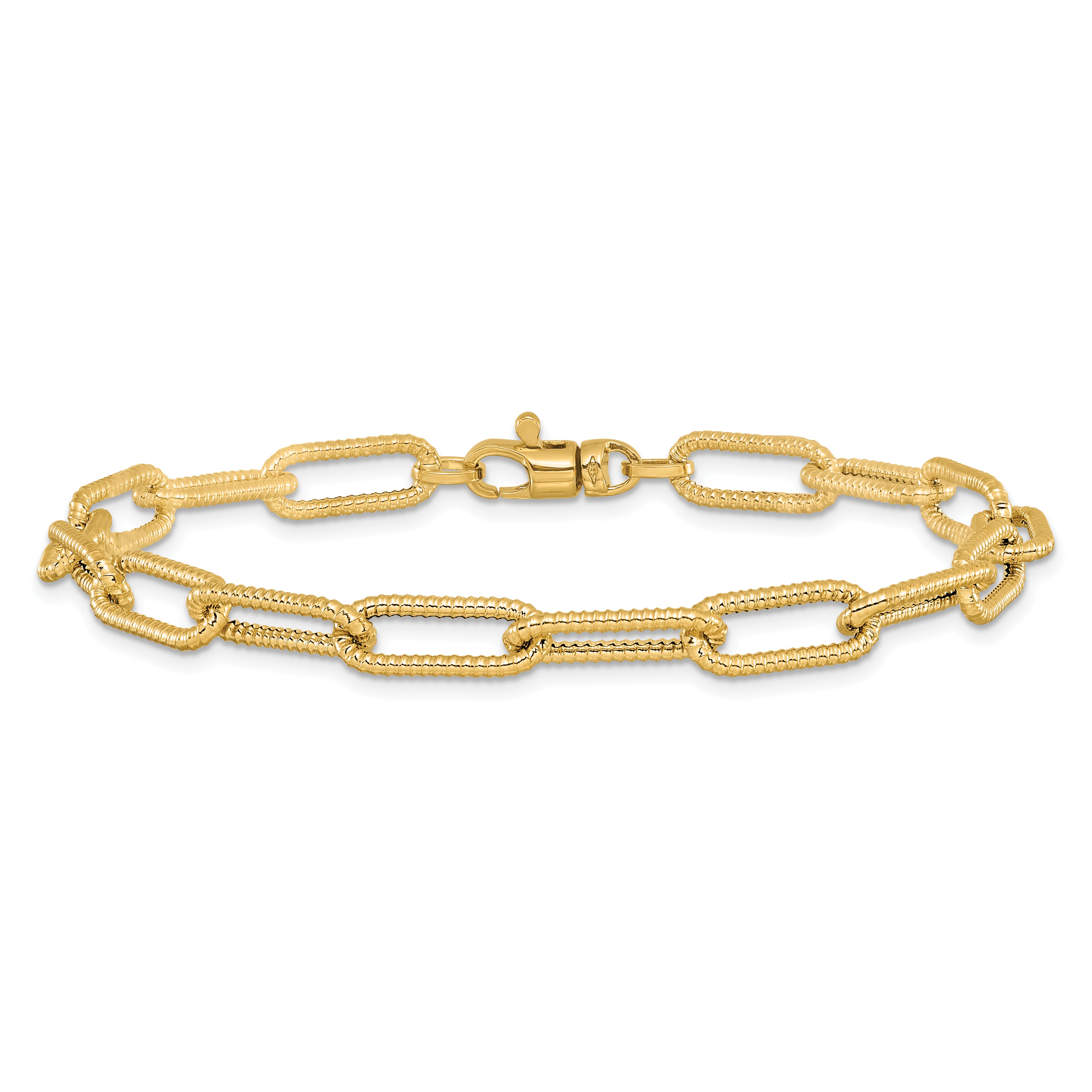 14k Polished Textured Oval Link Bracelet