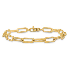 14k Polished Textured Oval Link Bracelet