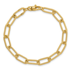 14k Polished Textured Oval Link Bracelet