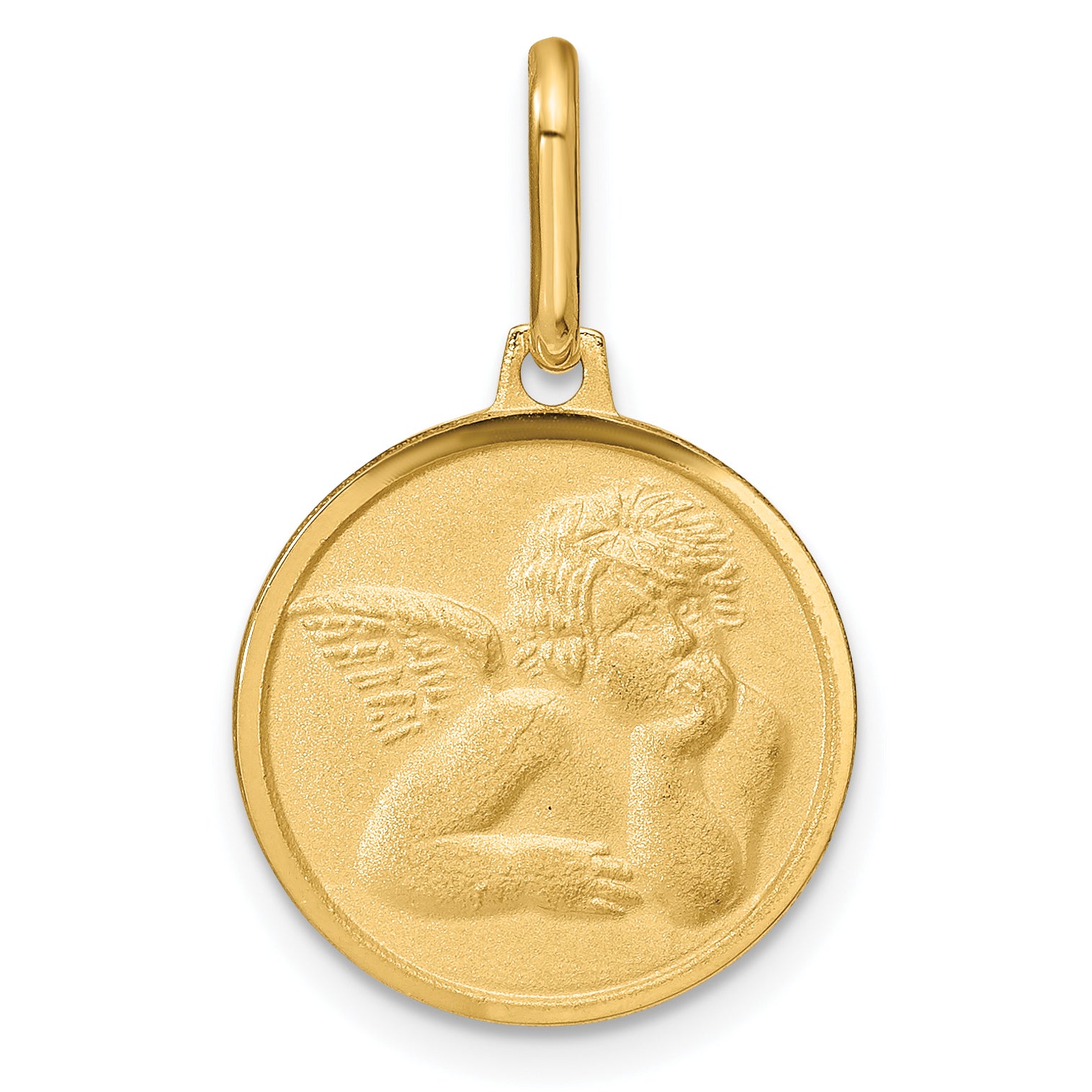 14k Polished and Matte Angel Pendant