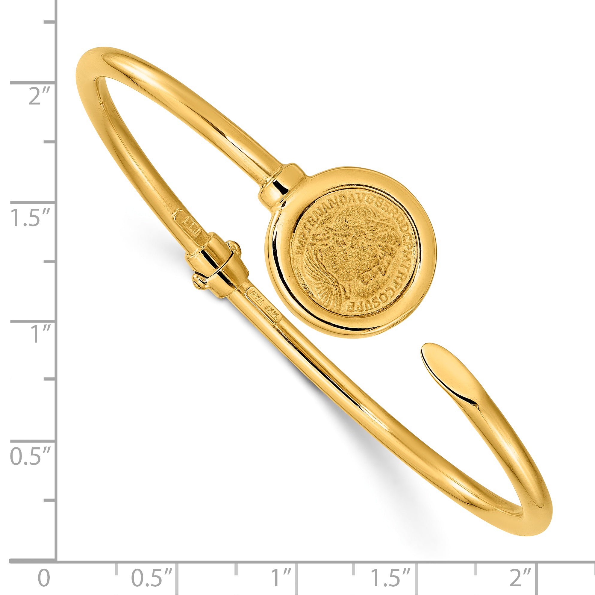 14k Polished and Matte Coin Hinged Bangle