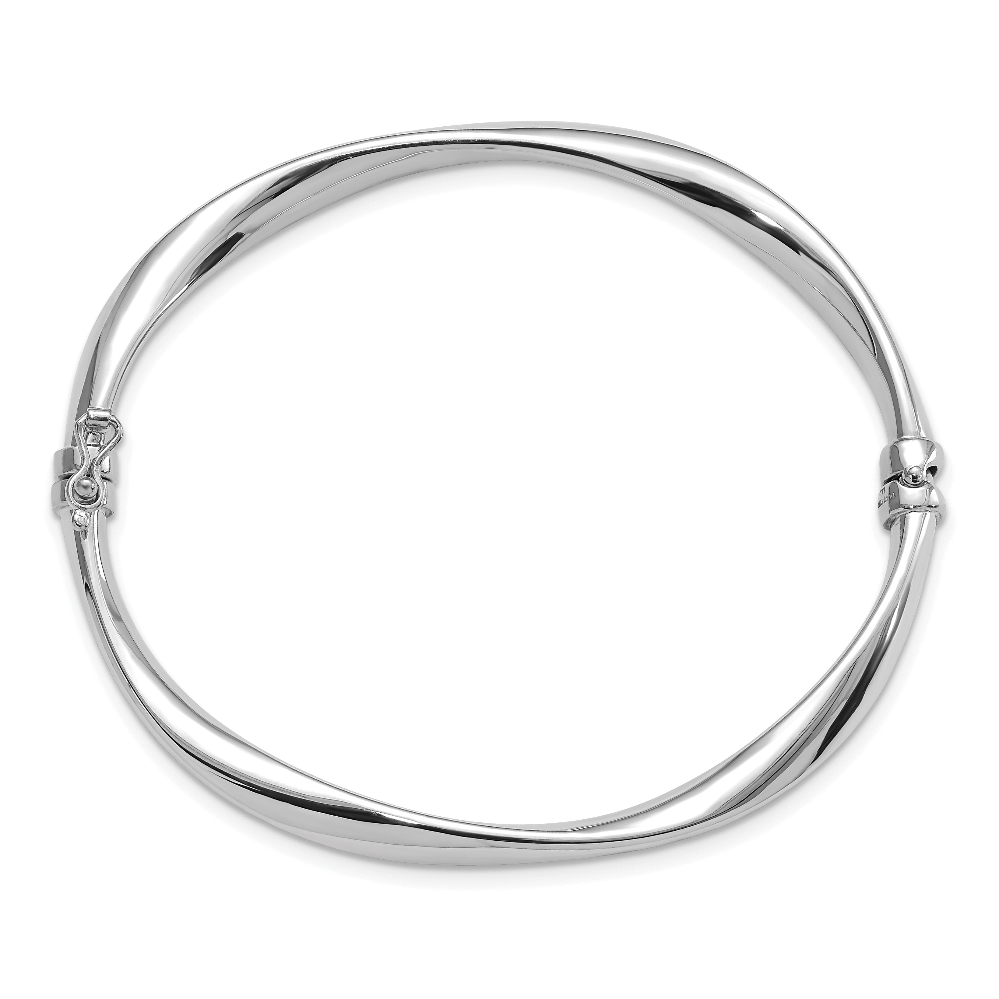 14K White Gold Polished Twisted Hinged Bangle