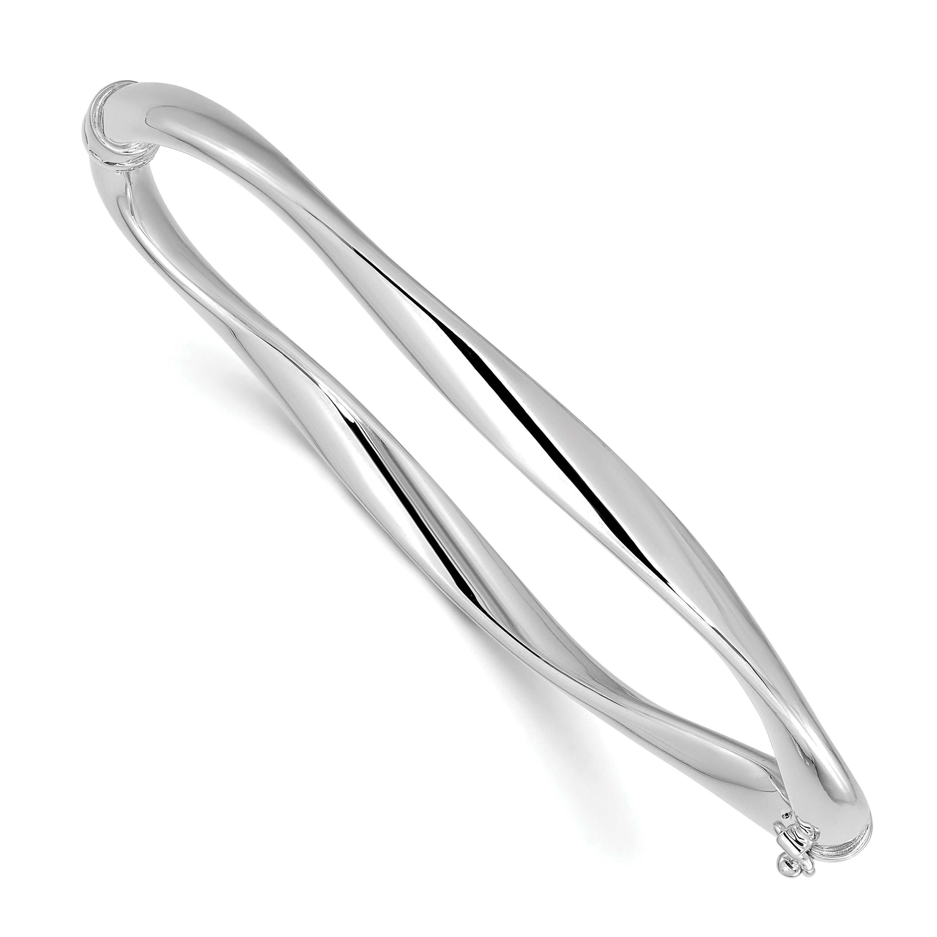 14K White Gold Polished Twisted Hinged Bangle