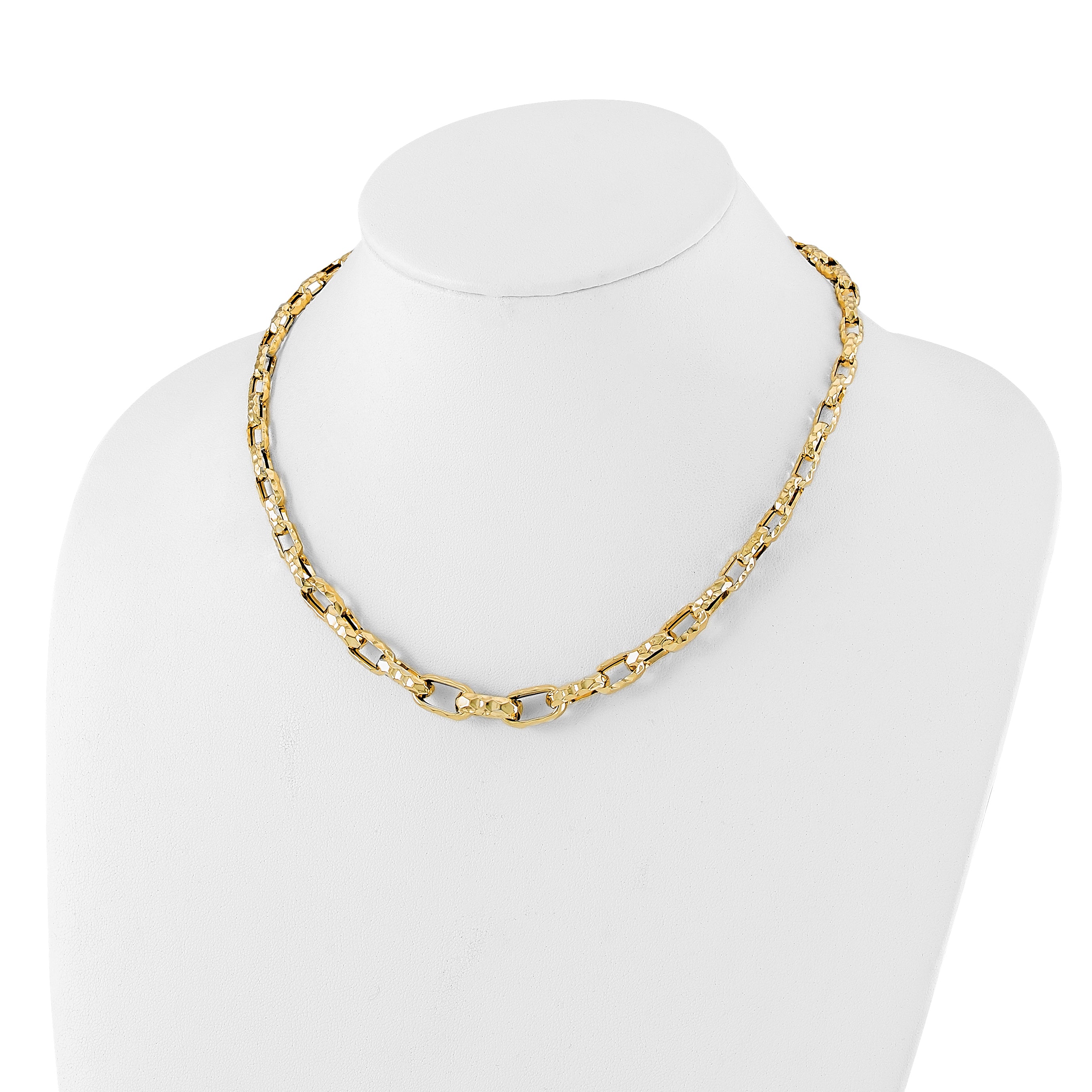 14K Polished Hollow Hammered Graduated Link Necklace