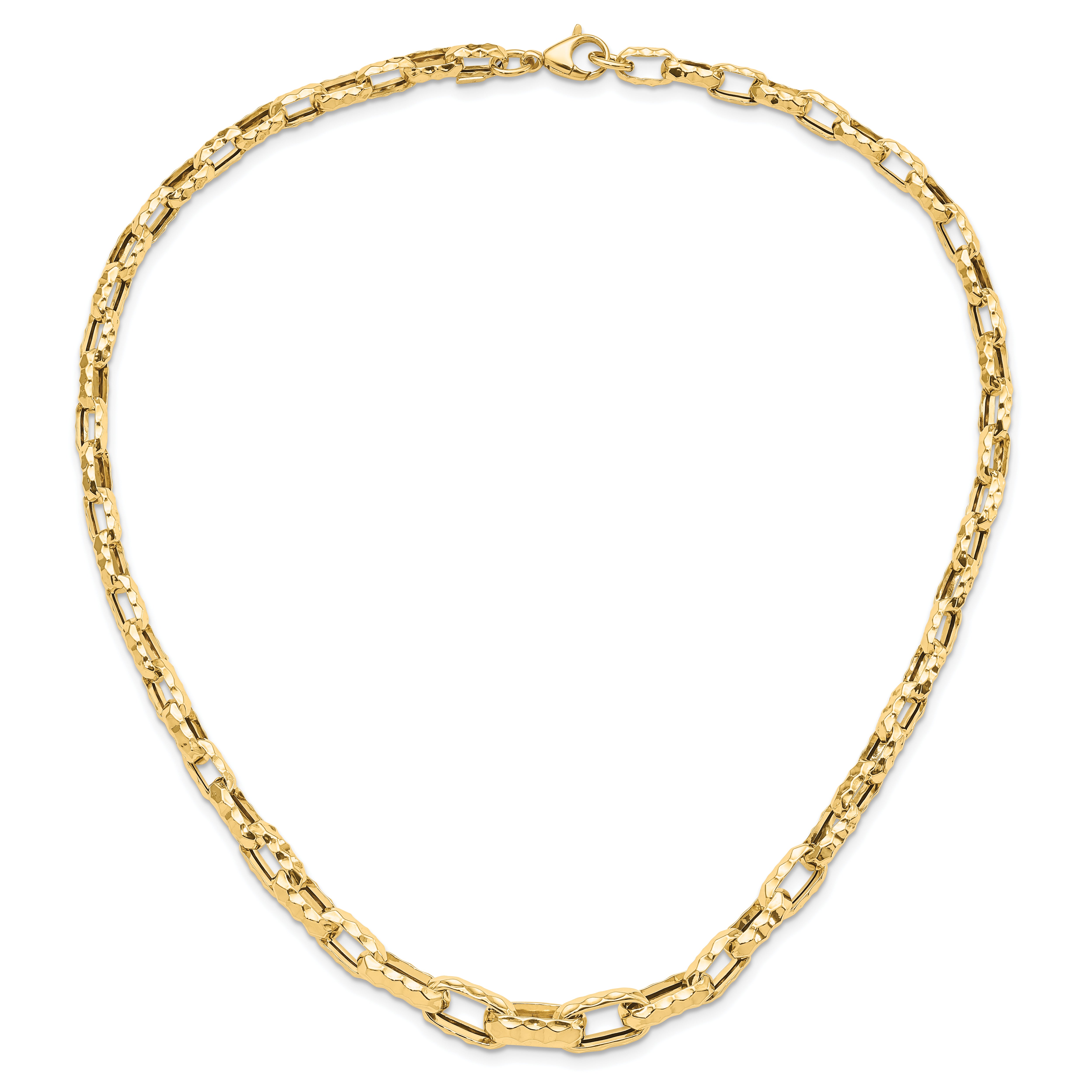 14K Polished Hollow Hammered Graduated Link Necklace