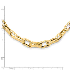 14K Polished Hollow Hammered Graduated Link Necklace