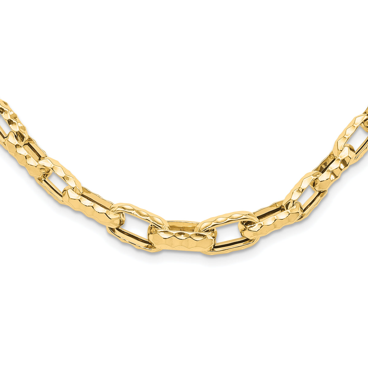 14K Polished Hollow Hammered Graduated Link Necklace