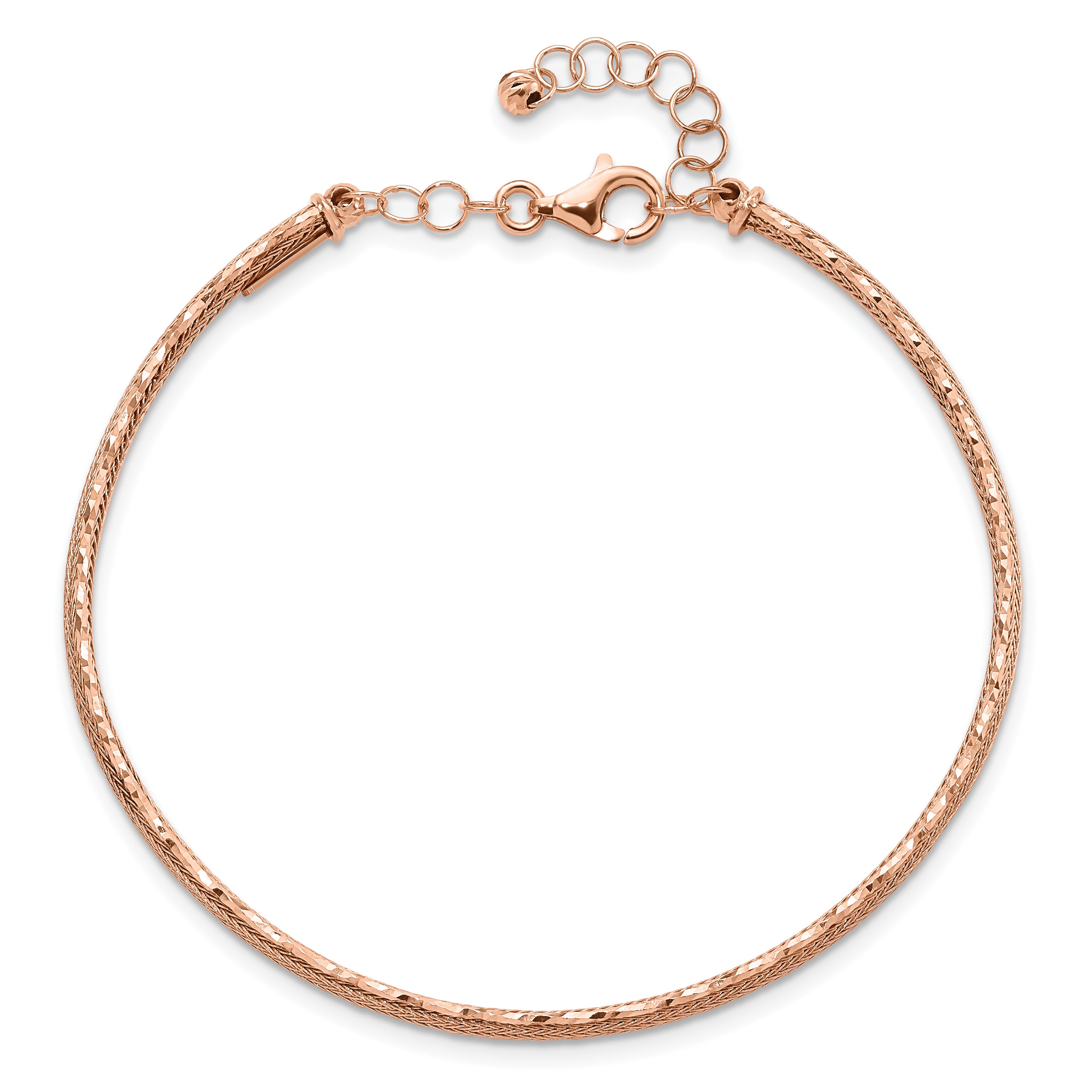 14K Rose Gold Dia-cut and Textured with Safety Chain Bangle