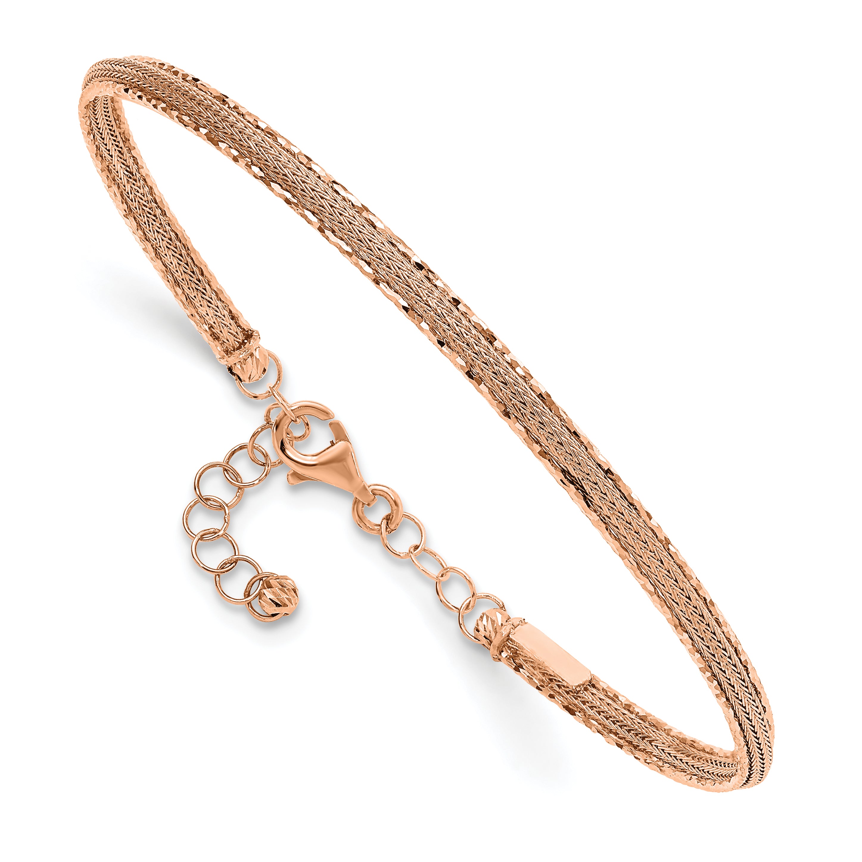 14K Rose Gold Dia-cut and Textured with Safety Chain Bangle