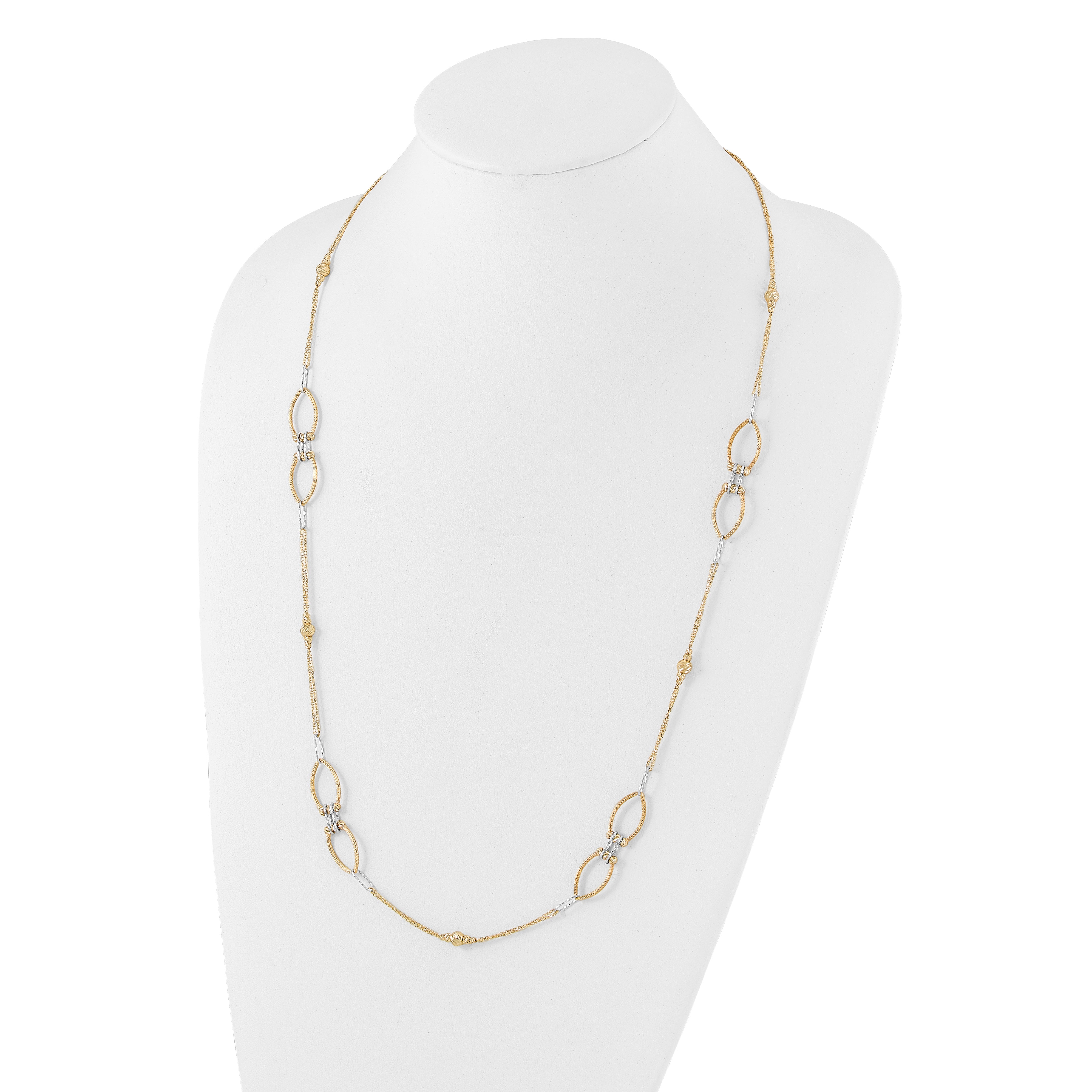 14K Two-tone Dia-cut Beads Fancy Link with 1in. ext Necklace