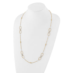 14K Two-tone Dia-cut Beads Fancy Link with 1in. ext Necklace