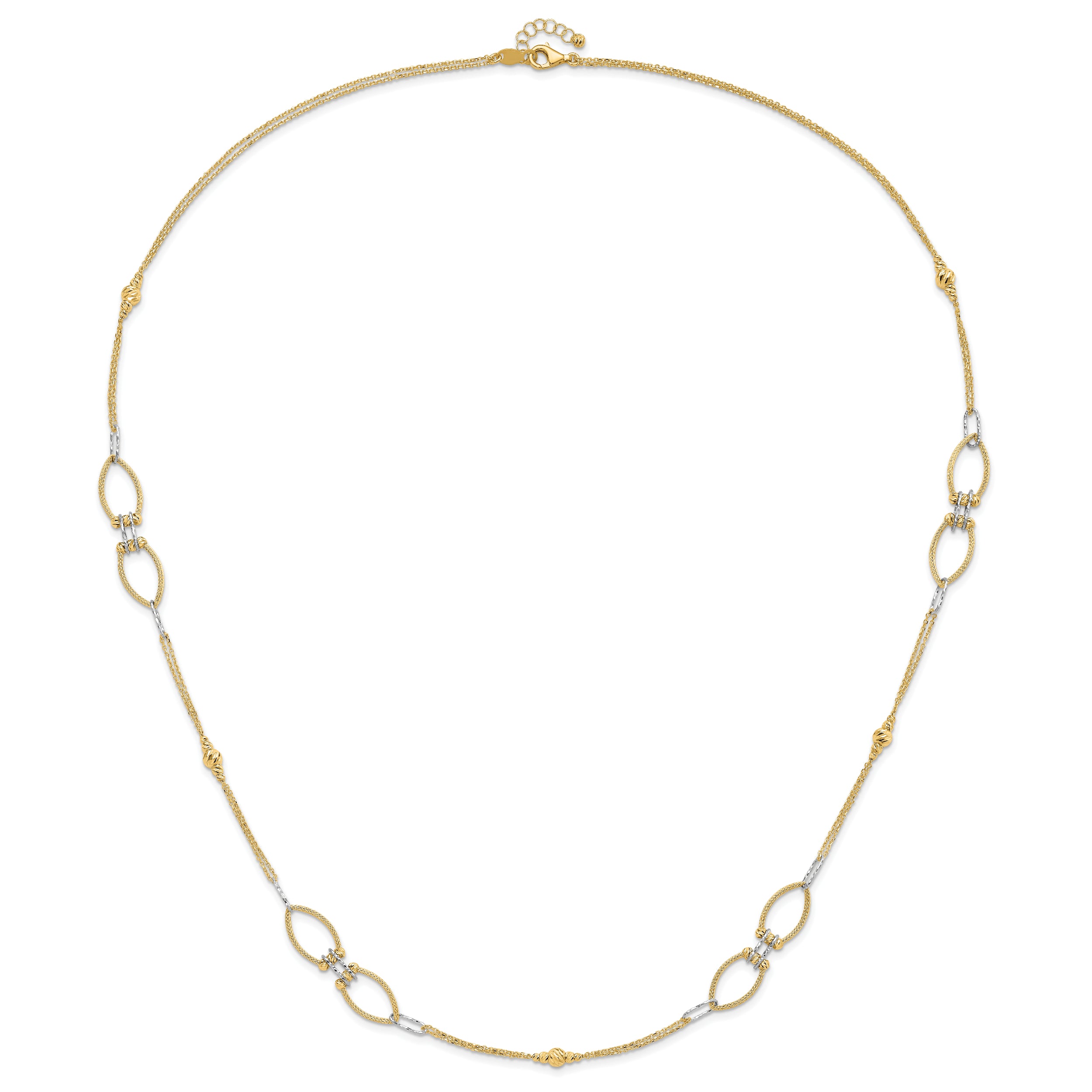 14K Two-tone Dia-cut Beads Fancy Link with 1in. ext Necklace