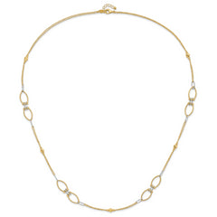 14K Two-tone Dia-cut Beads Fancy Link with 1in. ext Necklace