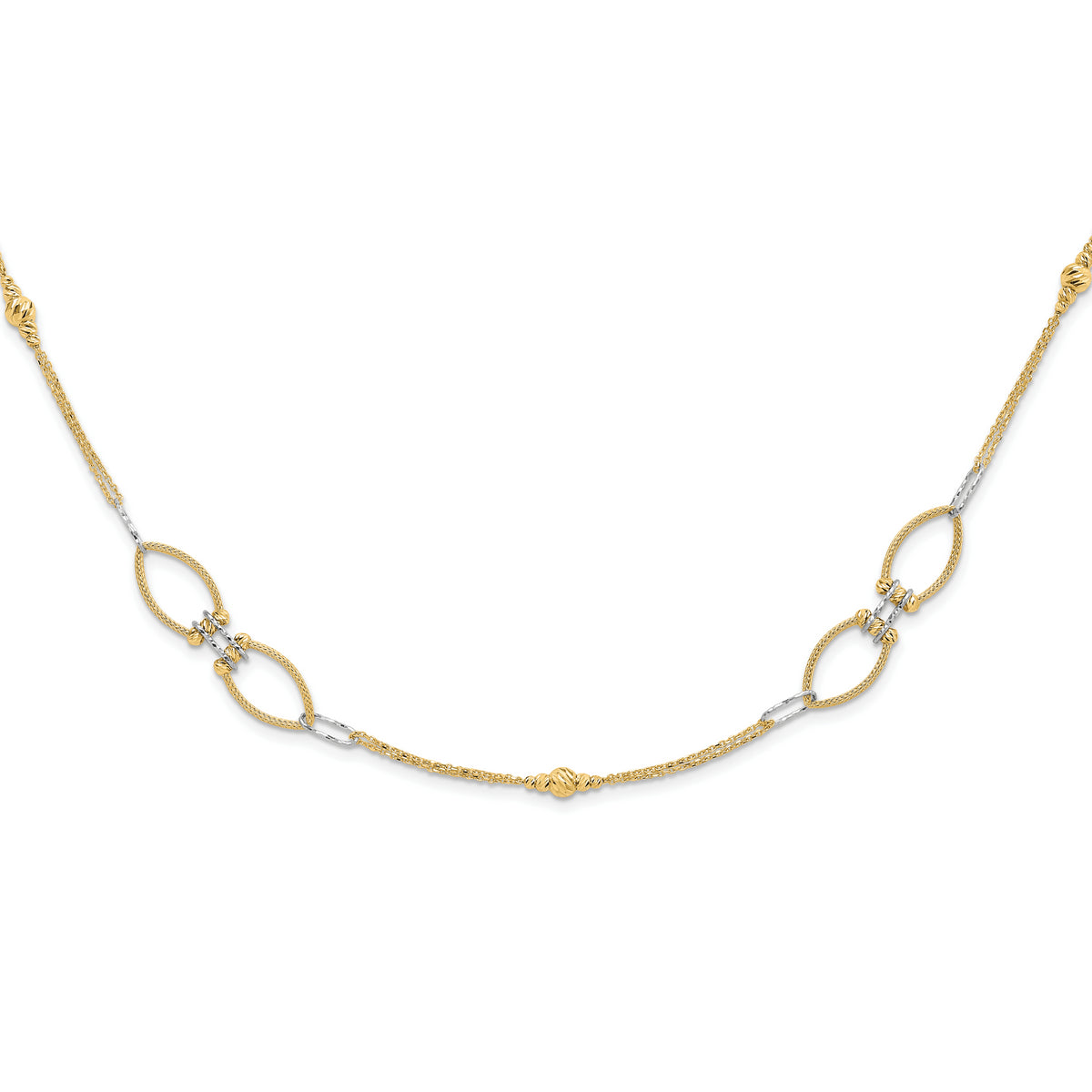 14K Two-tone Dia-cut Beads Fancy Link with 1in. ext Necklace