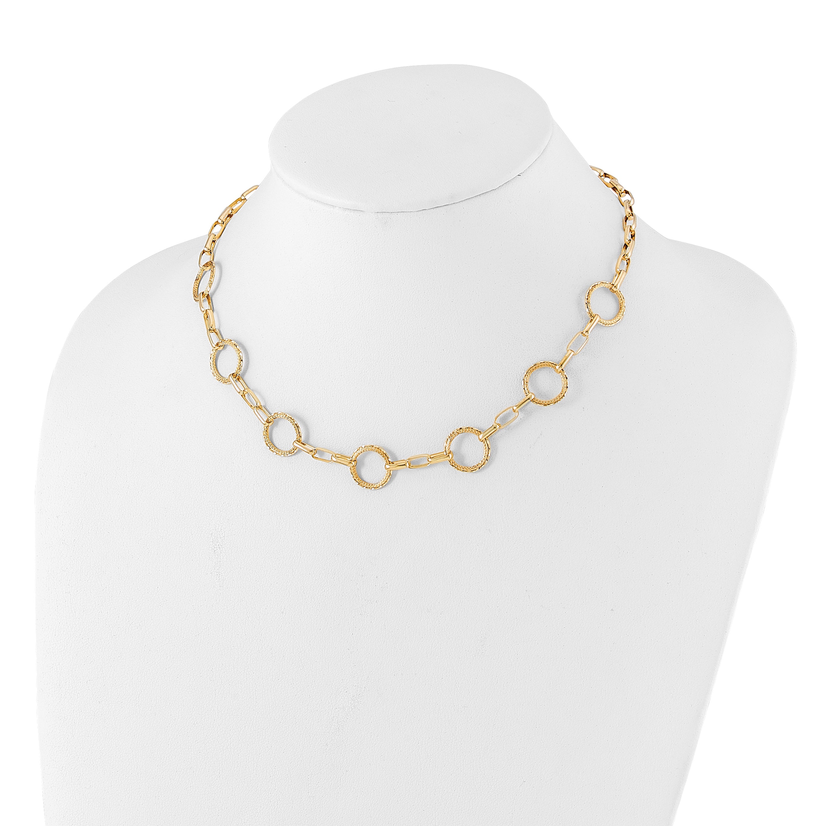 14K Dia-cut and Textured Circles Fancy Link with 1in. ext Necklace