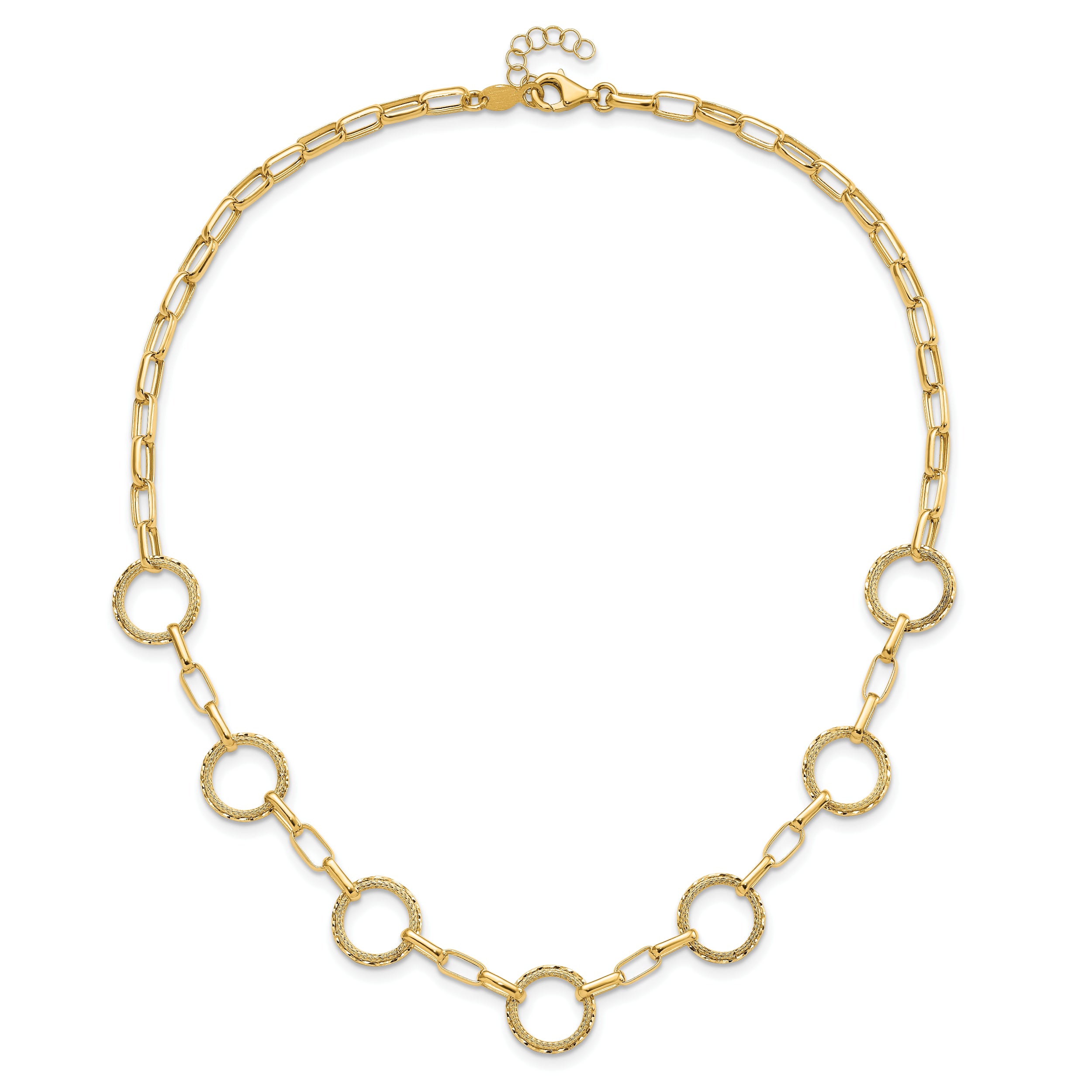 14K Dia-cut and Textured Circles Fancy Link with 1in. ext Necklace