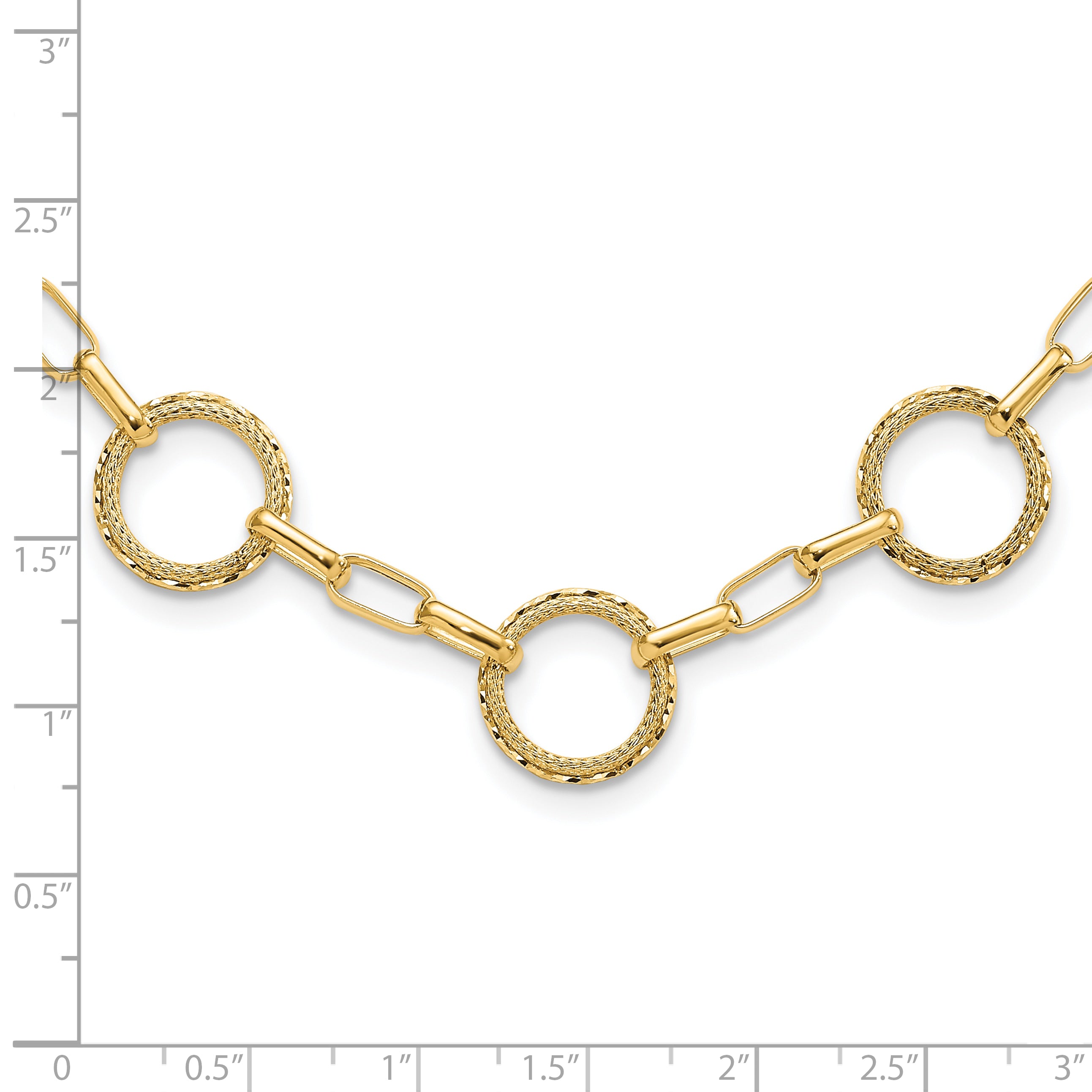 14K Dia-cut and Textured Circles Fancy Link with 1in. ext Necklace