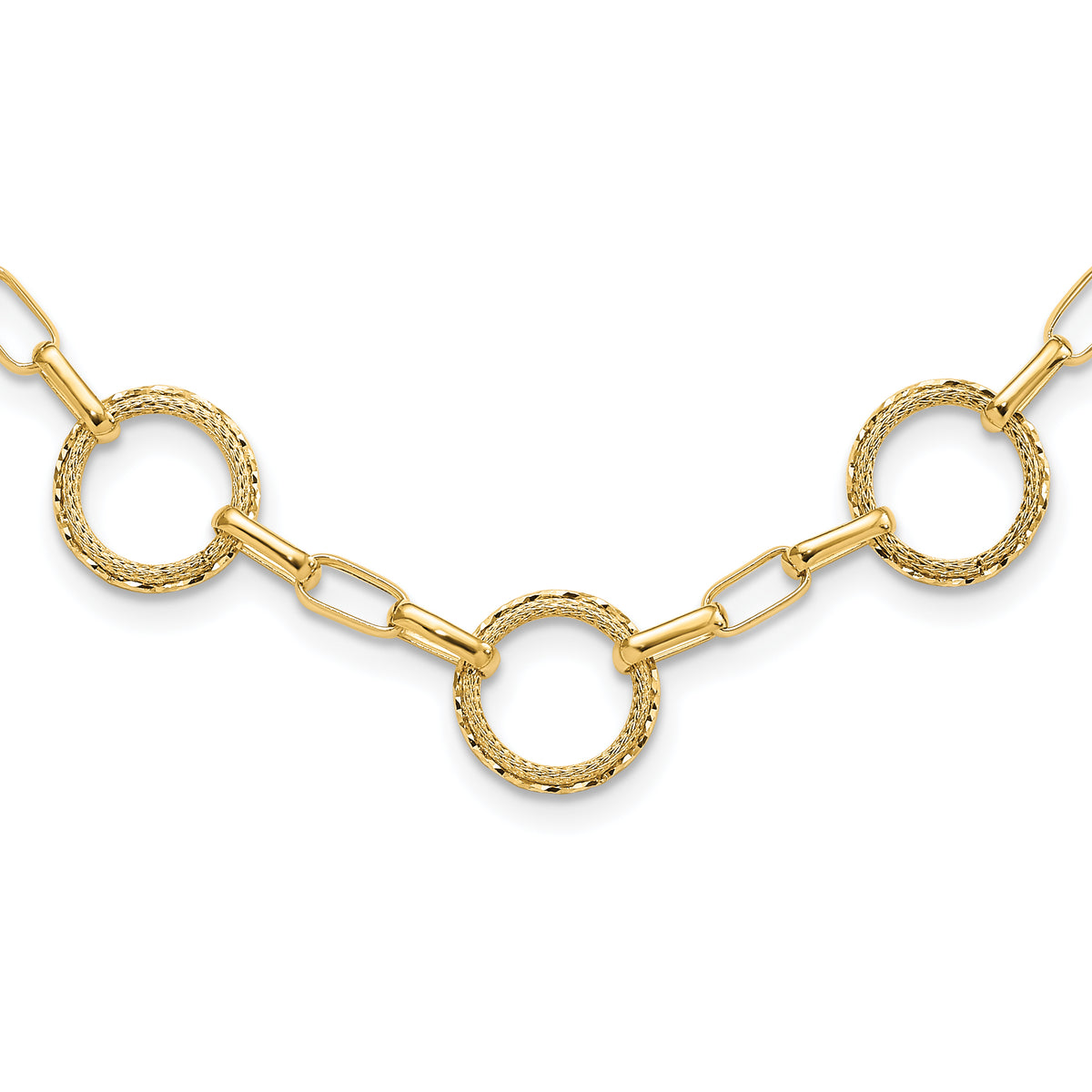 14K Dia-cut and Textured Circles Fancy Link with 1in. ext Necklace