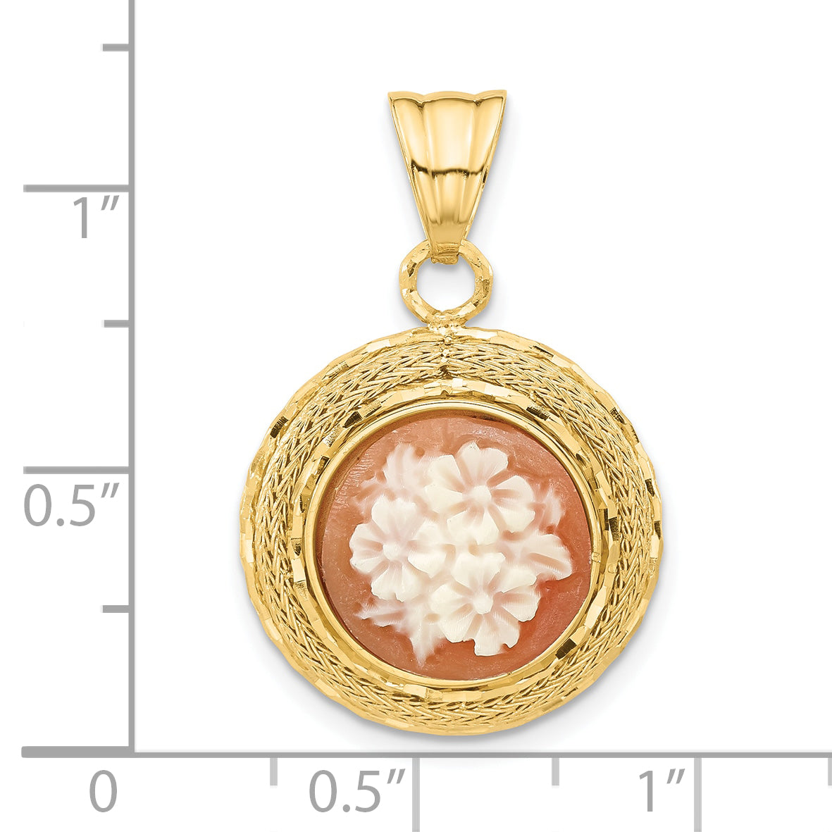 14K Diamond-cut Natural Shell Floral Cameo Pendant