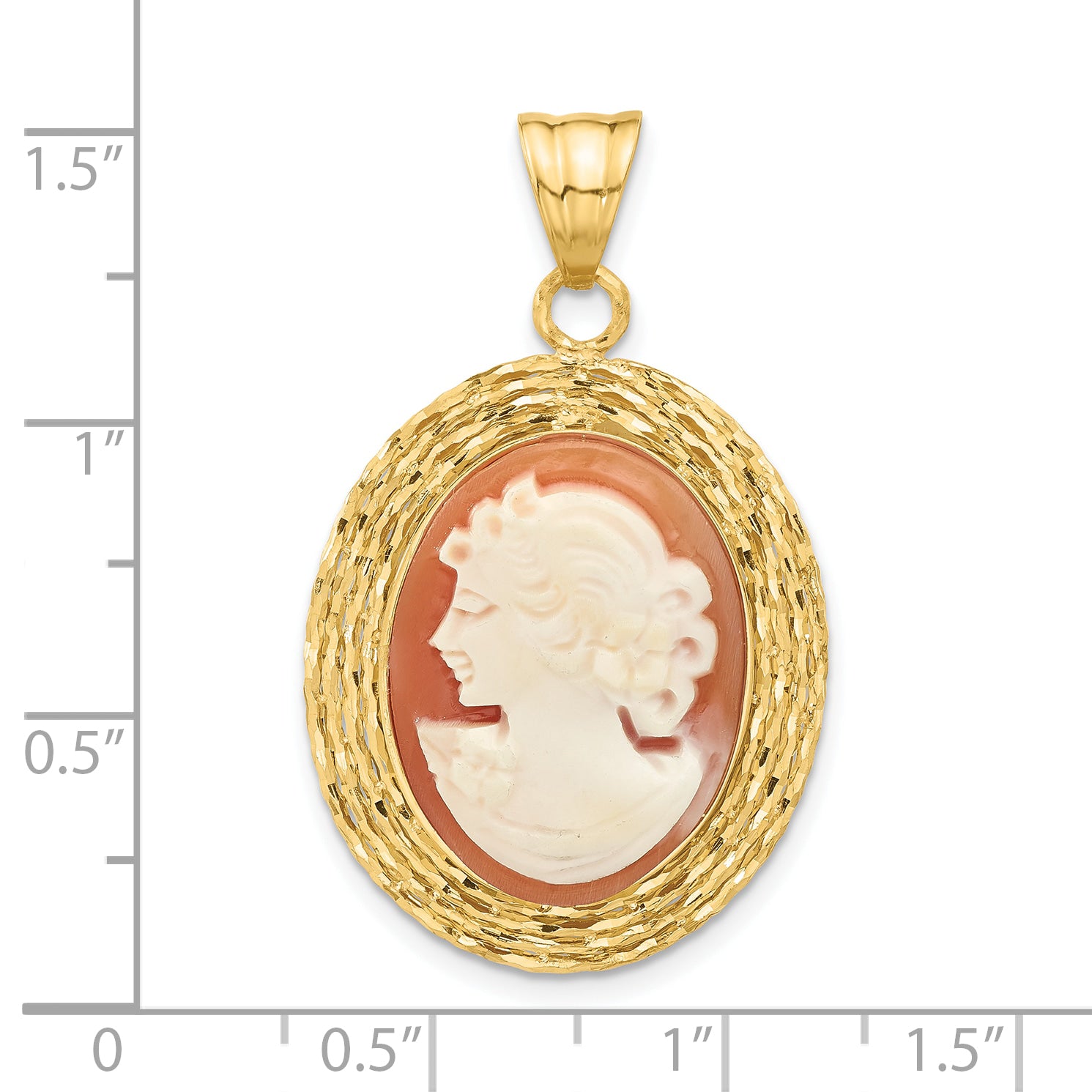 14K Diamond-cut Natural Shell Portrait Cameo Pendant