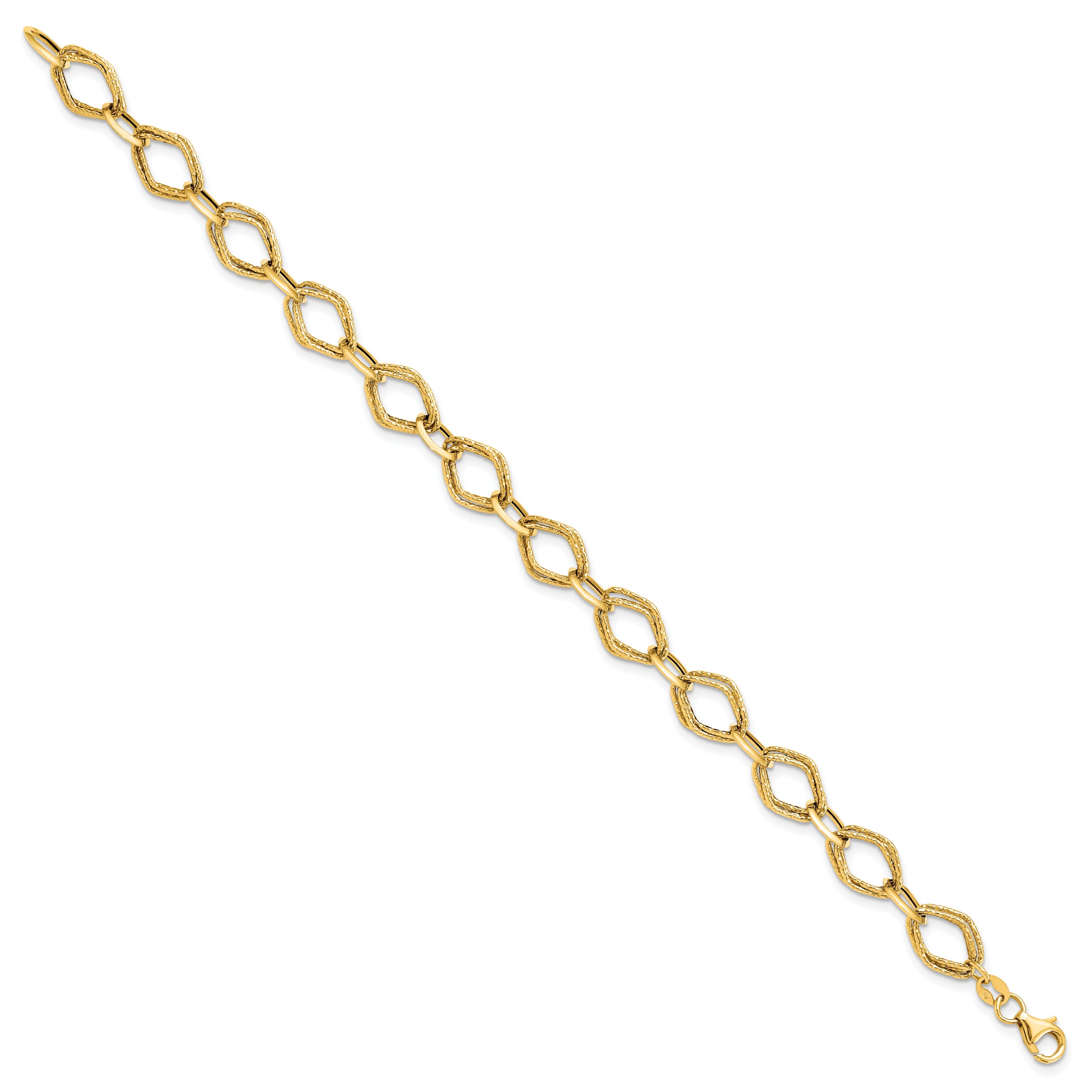 14K Polished and Textured Fancy Link Bracelet