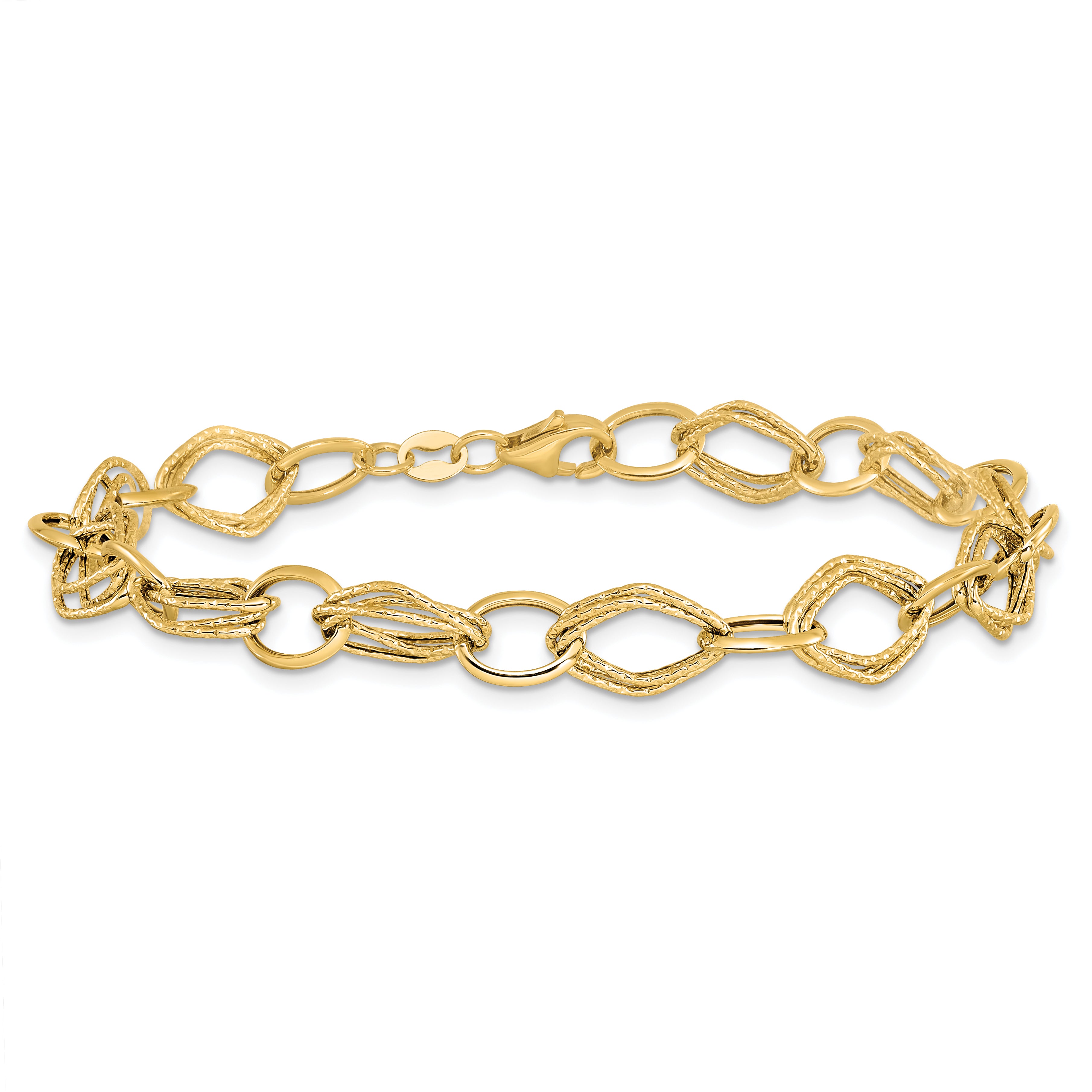 14K Polished and Textured Fancy Link Bracelet