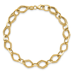 14K Polished and Textured Fancy Link Bracelet