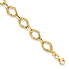 14K Polished and Textured Fancy Link Bracelet