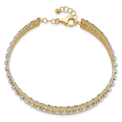 14K Two-tone Diamond-cut and Textured with Safety Chain Bangle