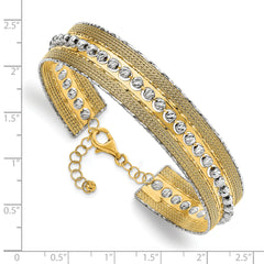 14K Two-tone Diamond-cut and Textured with Safety Chain Bangle