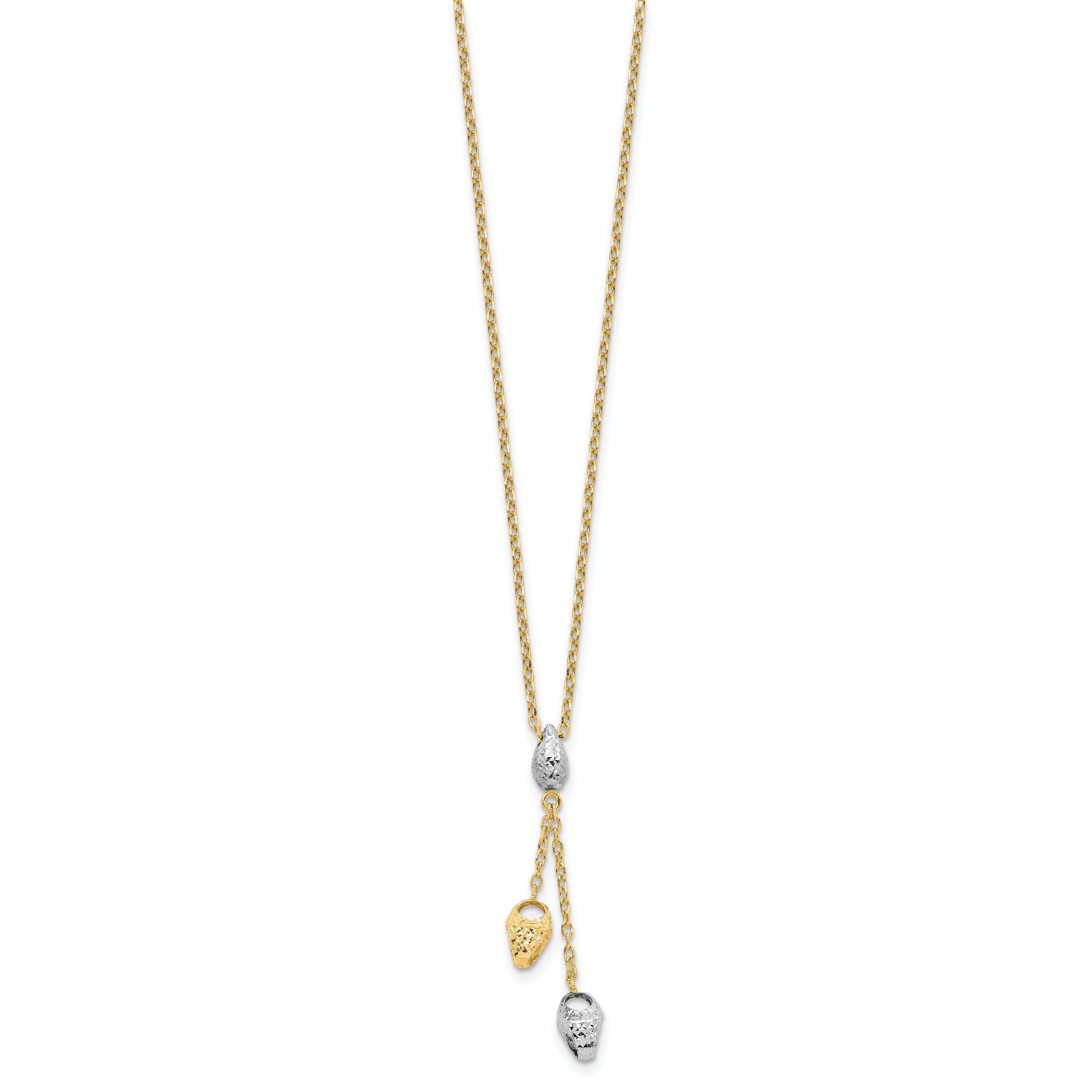 14K Two-tone Diamond-cut Beads Drop Necklace