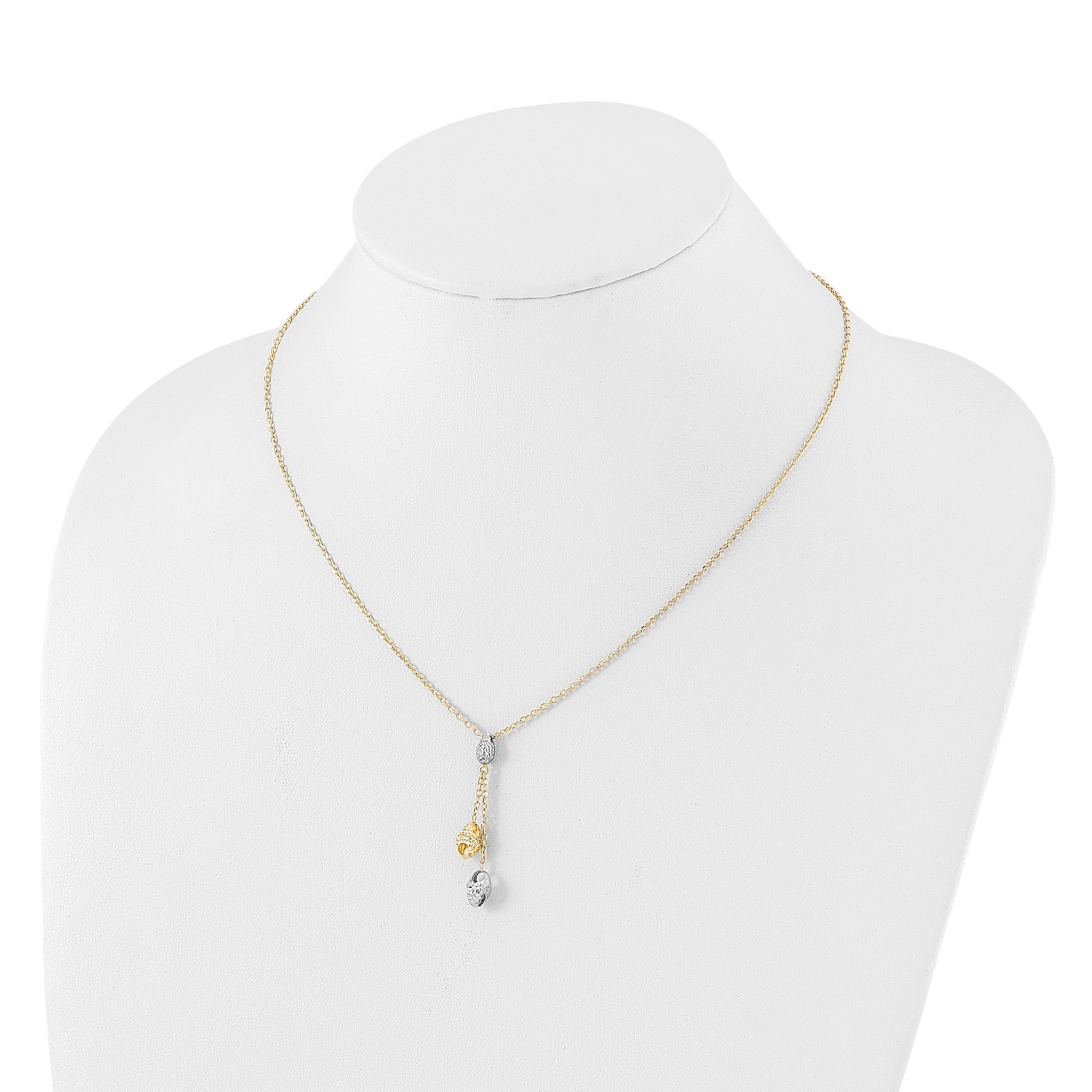 14K Two-tone Diamond-cut Beads Drop Necklace