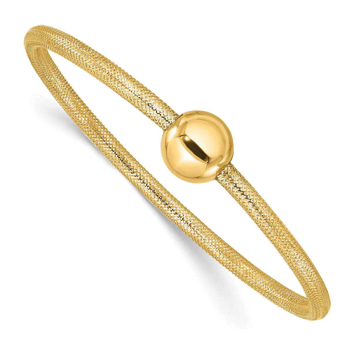 14K Polished with Bead Stretch Bracelet