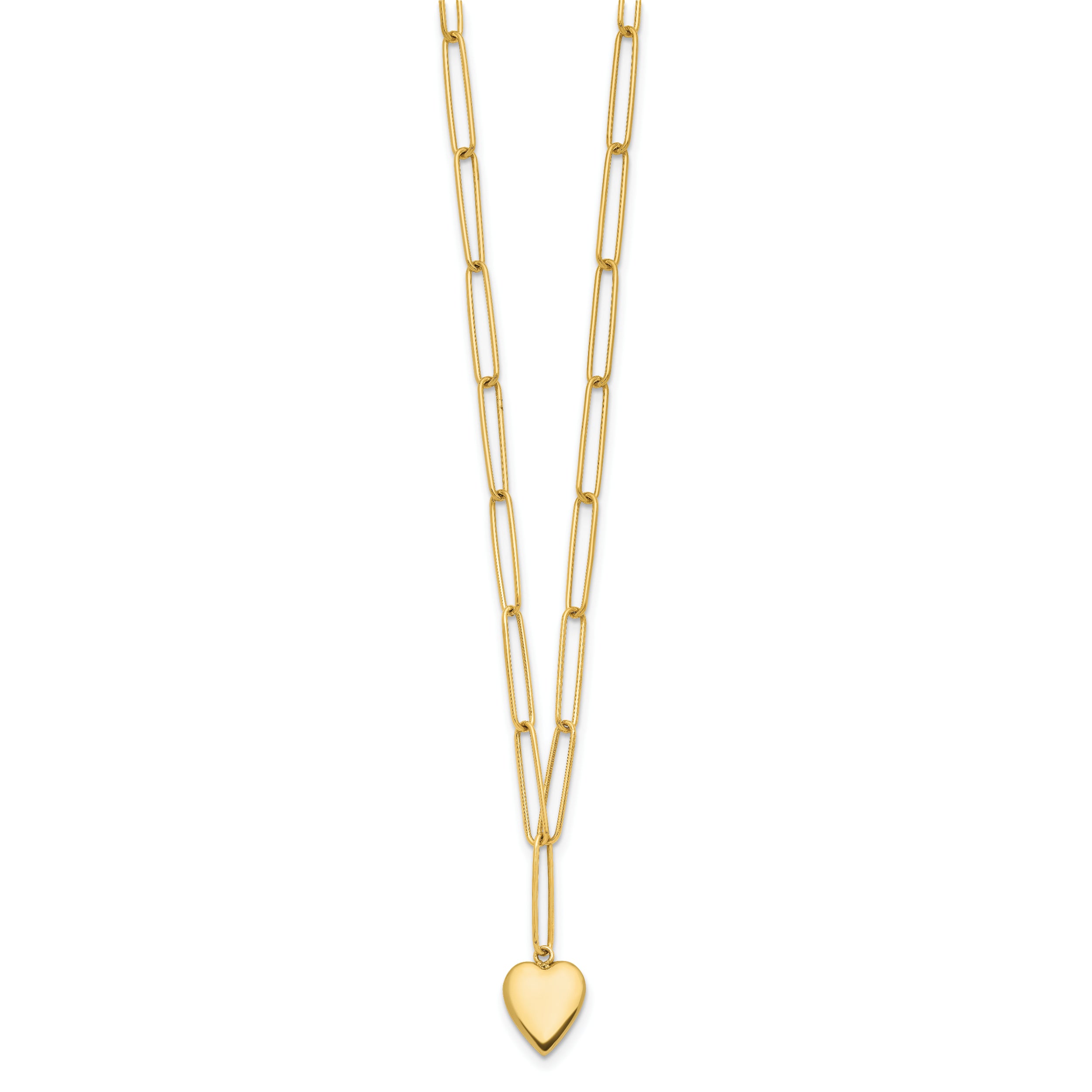 14K Polished Heart Paperclip Link Necklace