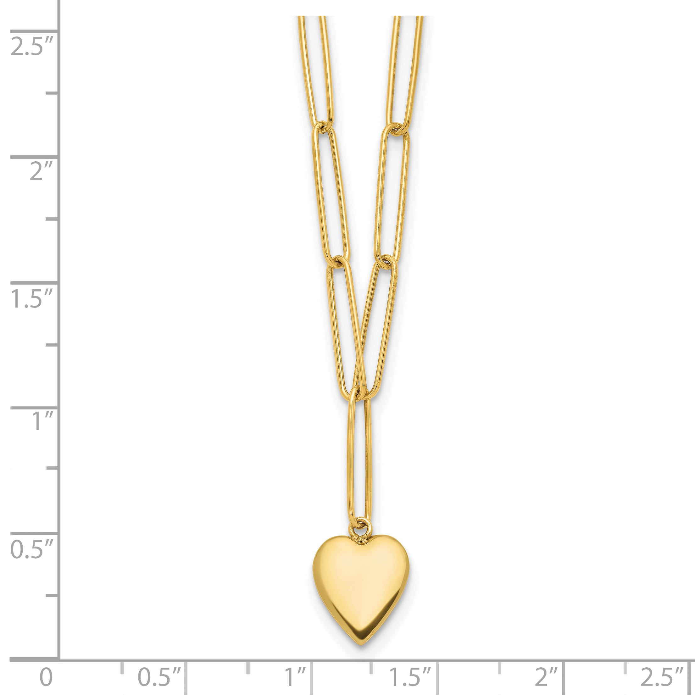 14K Polished Heart Paperclip Link Necklace